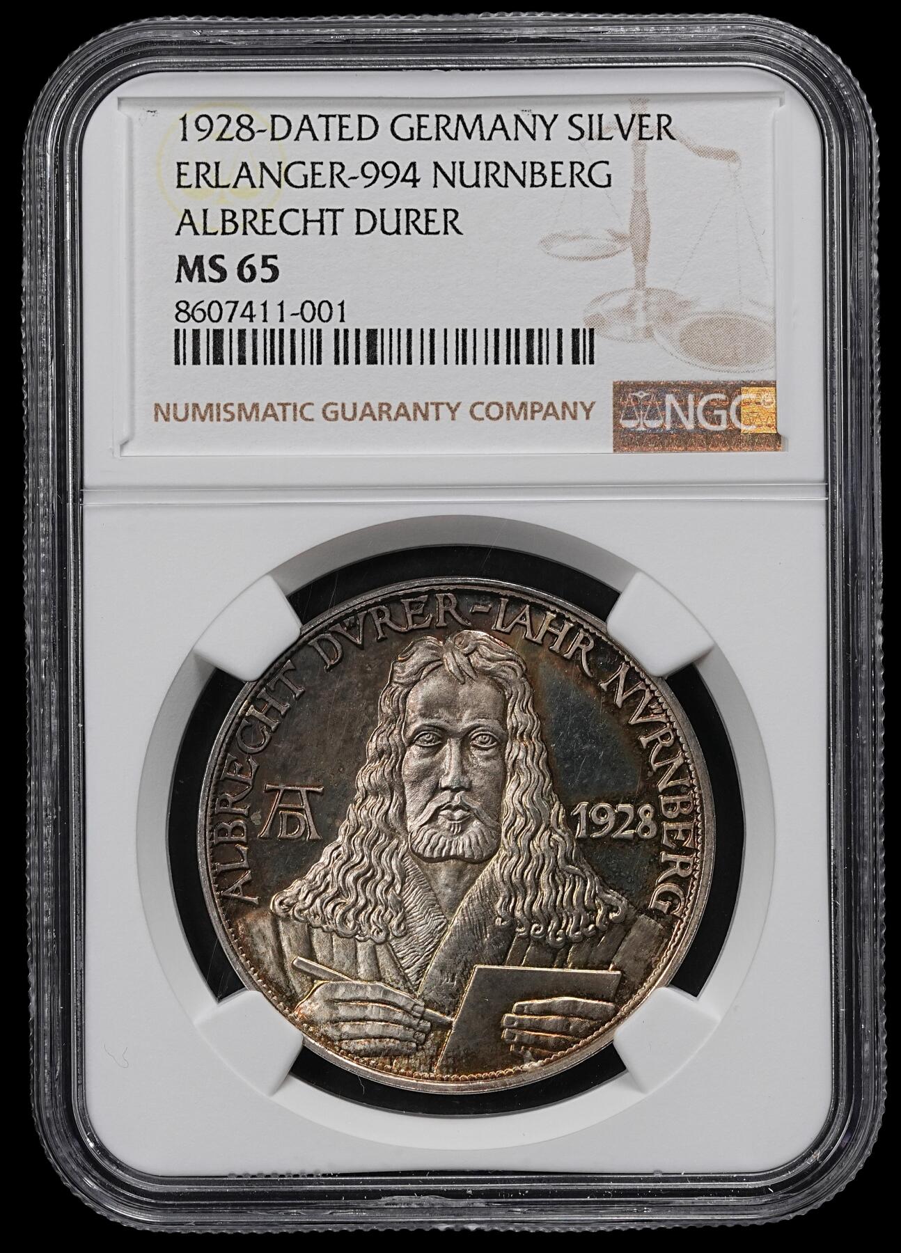修遠堂世界钱币第一百期 NGC MS65 1928年德国魏玛共和国发行-阿尔布雷希特・丢勒逝世 400 周年纪念银章