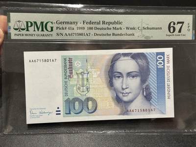 🎉🎉🎉《外钞收藏家》第六百期（年度庆典场）（本平台长期征集拍品、欢迎藏友们联系合作）❤️❤️❤️ - 1989年德国100马克 克拉拉 PMG67 AAA冠