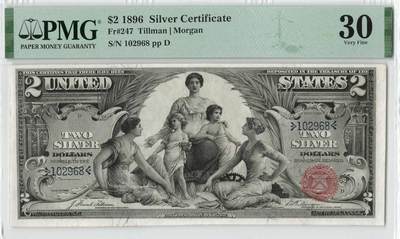 小福收藏拍卖第200期 【庆典场 中拍就有好礼相赠】评级币精选场 本期有捷克斯洛伐克20年100克朗慕夏作品大珍 69分倒置百位号布隆迪世界最大纸币  35年版加拿大经典 苏格兰格拉斯哥大学500年纪念钞倒置小号 卡塔尔80年100里亚尔冠军分 美国教育券 意大利拉斐尔 乌克兰 库克群岛 墨西哥 南斯拉夫 亚美尼亚等多国精美高分珍稀老钞精品纸币 - 美国 1896年 2美金 教育券 无47 尾8 PMG30