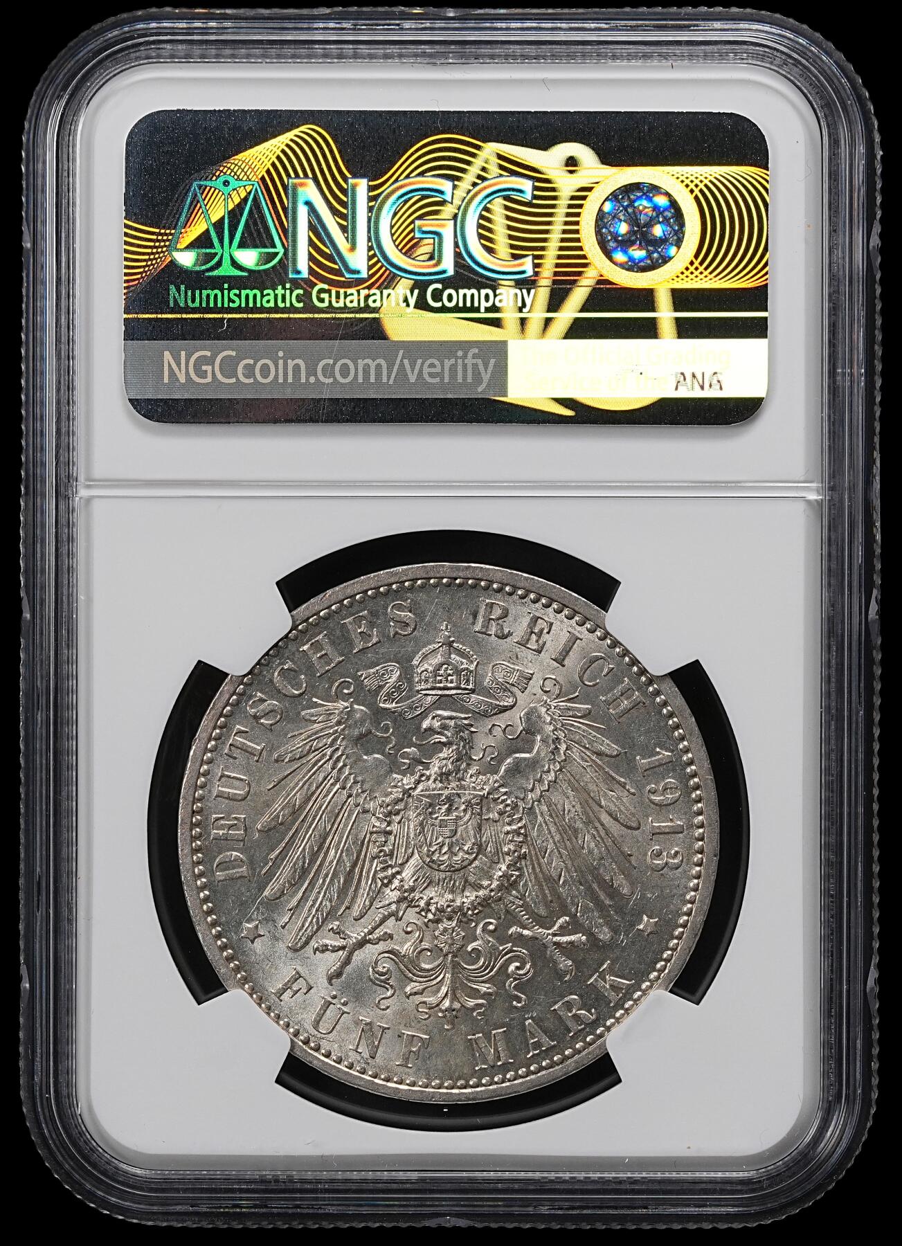 修遠堂世界钱币第一百期 NGC MS63 1913年汉堡5马克大银币