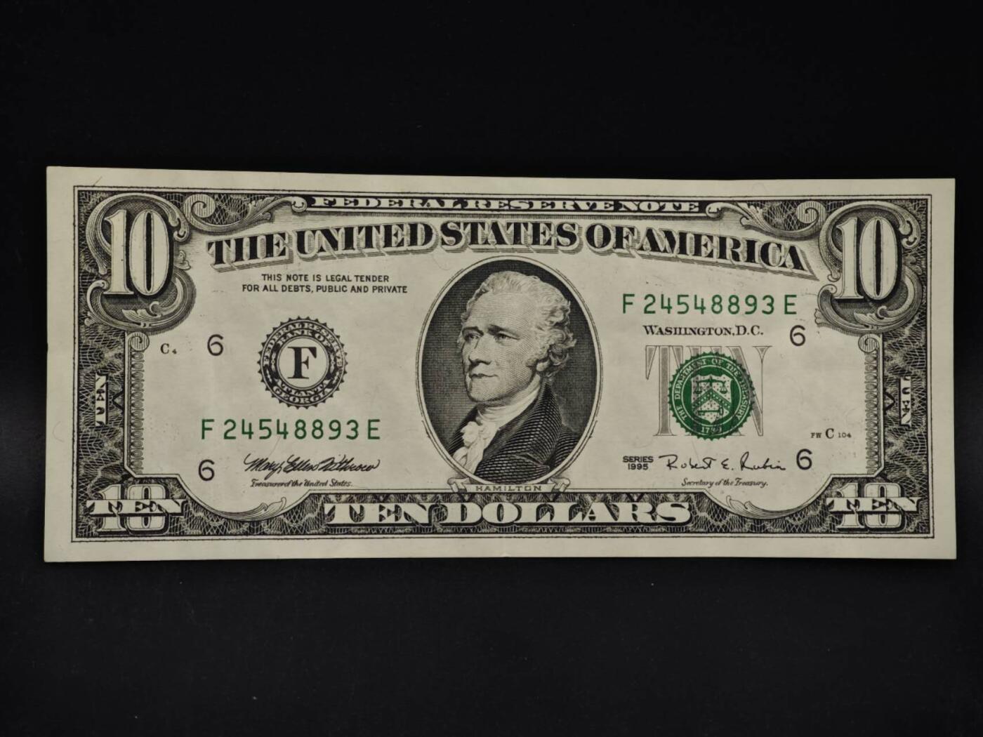 【淘币小摊】限时拍第八百四十二拍  纸币场  满百包邮可预留两周  周一统一发货  美国1995年10元纸币【有折】