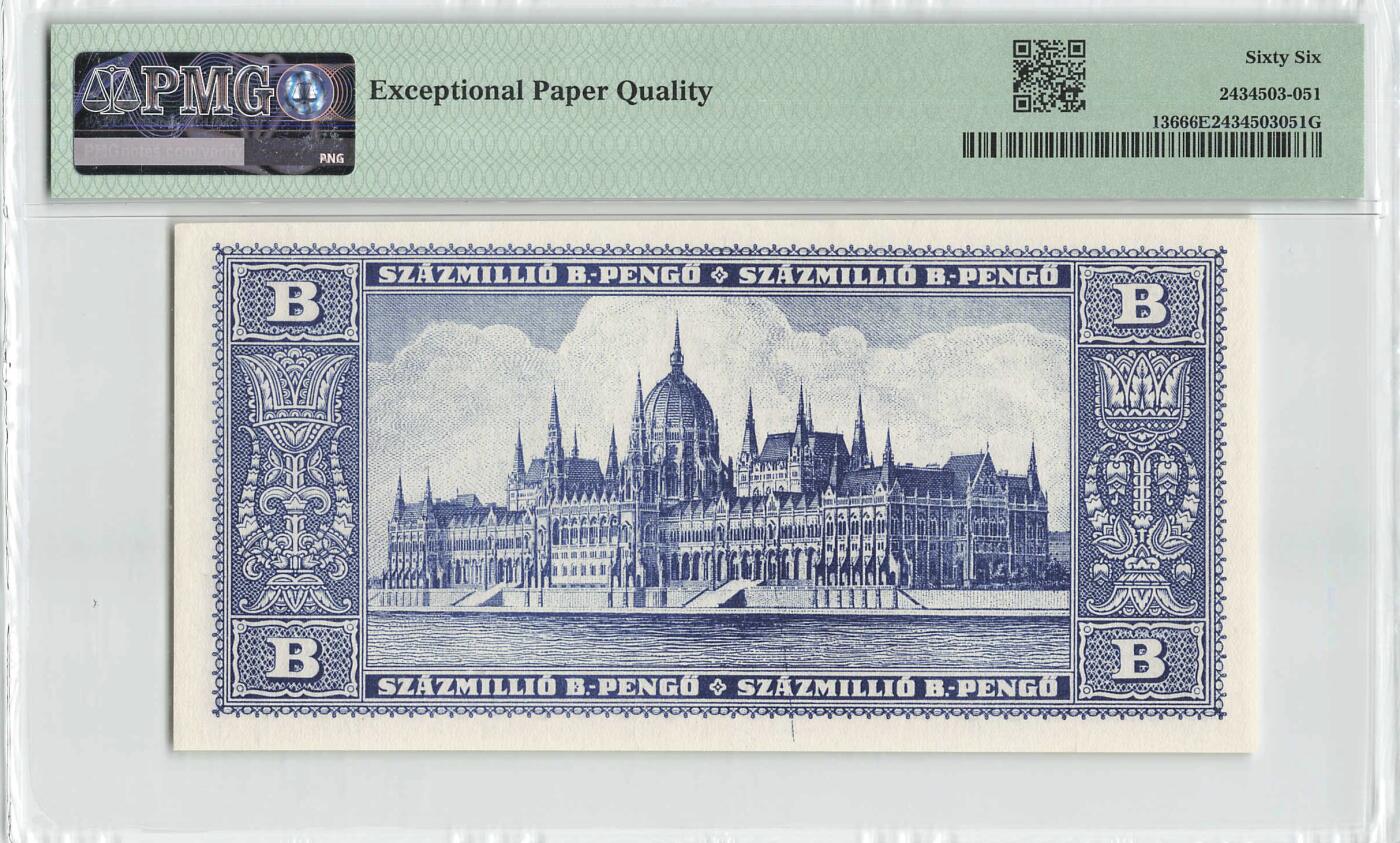 小福收藏拍卖第198期 评级币精选场  本期有菲律宾百位靓号100000比索超大纪念钞 苏里南25000盾花鸟版最高值 柬埔寨珍品56年50瑞尔 南越未发行版最高值打飞机  巴哈马彩背 老挝中国代印57年样钞 匈牙利 斯洛伐克 法罗群岛等多国精美高分珍稀老钞精品纸币 匈牙利 1946年 100.000.000.000.000.000.000潘戈（1垓） 人类历史上实际流通过最大面值的纸币 面值仅次于匈牙利10垓（印刷但是没有发行） 比津巴布韦100万亿那张还大100万倍 B版 p-136 PMG66 EPQ 亚军分（冠军分仅2枚）