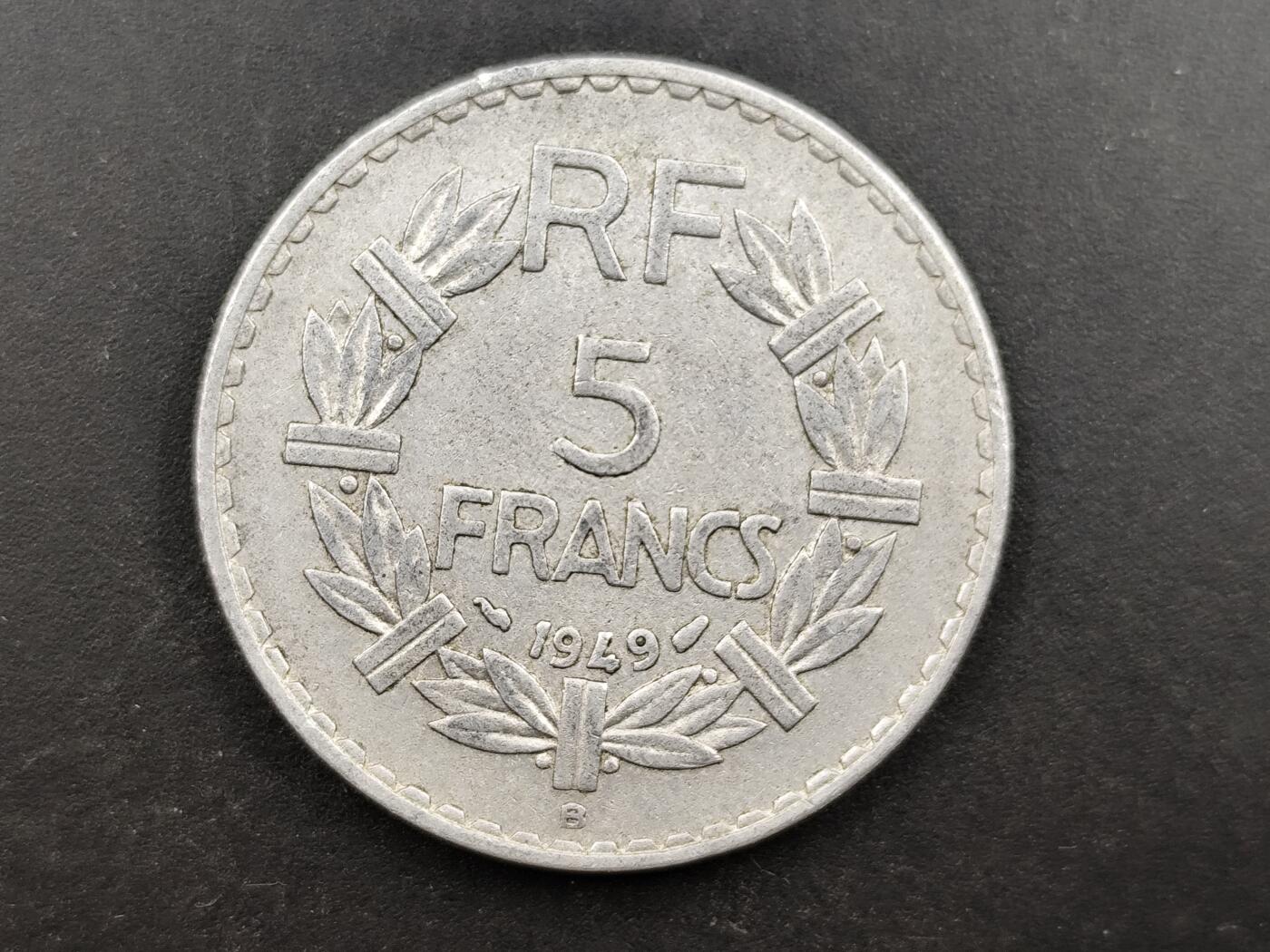 1月6日徽章钱币专场 法国1949年5法郎硬币