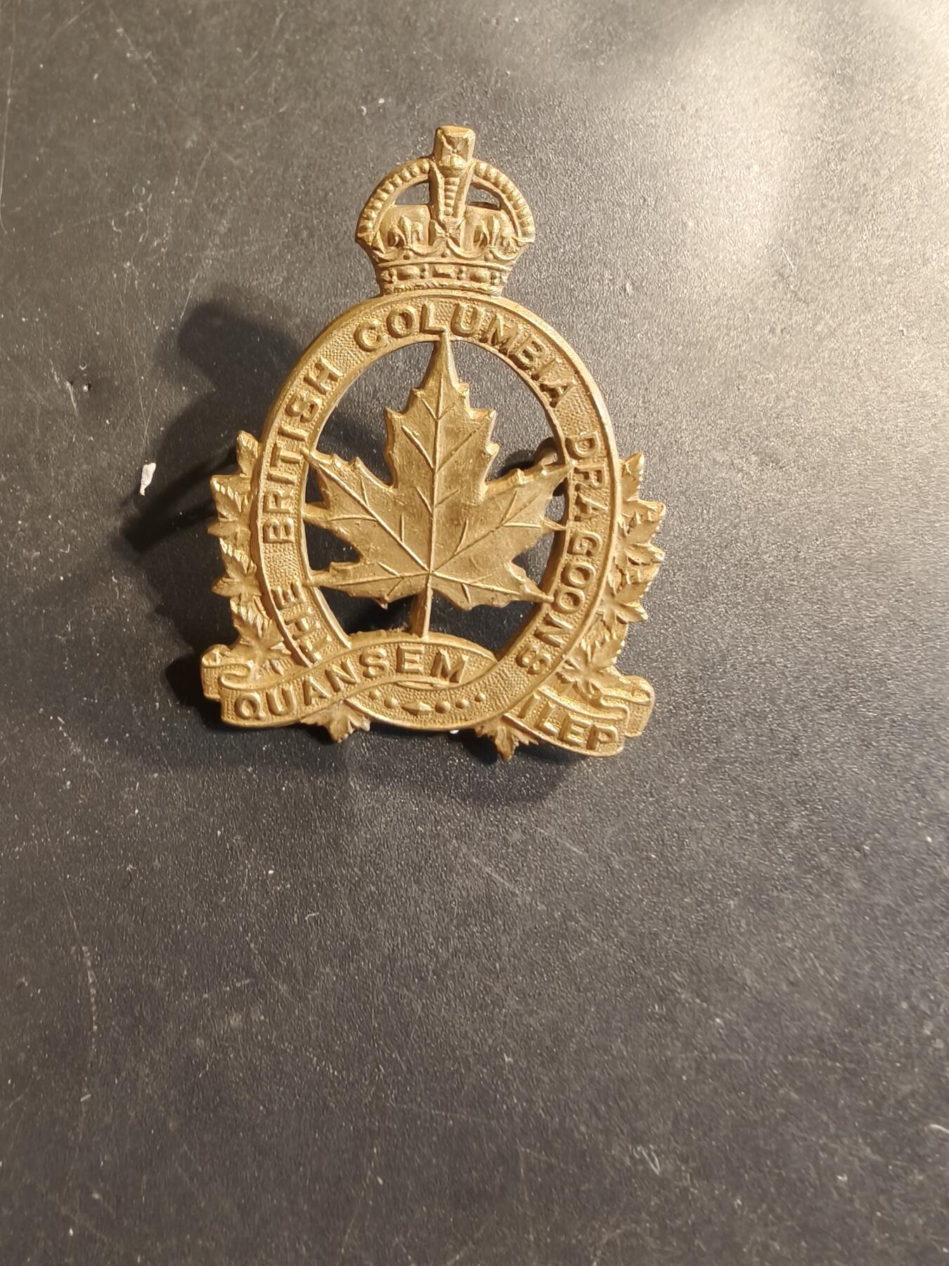 老王徽章第174期 英联邦皇家加拿大不列颠哥伦比亚龙骑兵团帽徽     一战时期