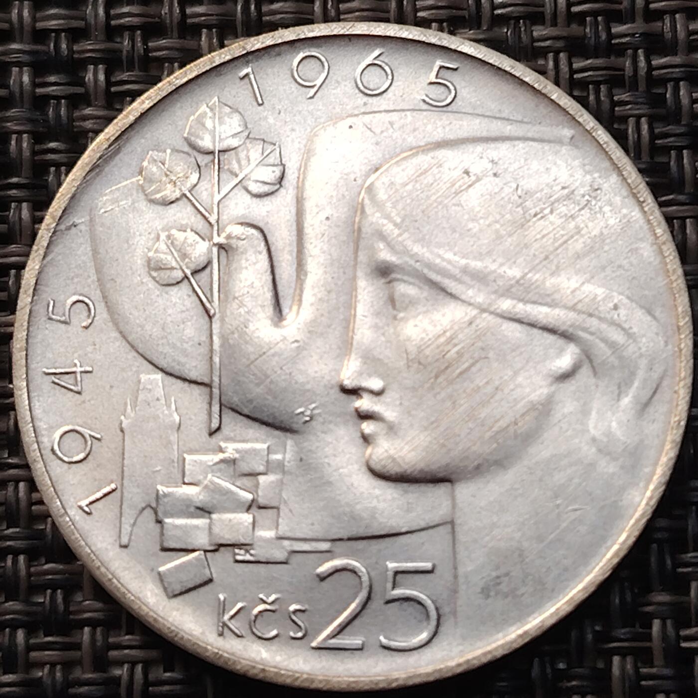 布加迪🐬～世界钱币(上海)🌾第 268 期 /  各国套币和散币 捷克斯洛伐克 1965年 解放20周年 25克朗银币34mm16克500银