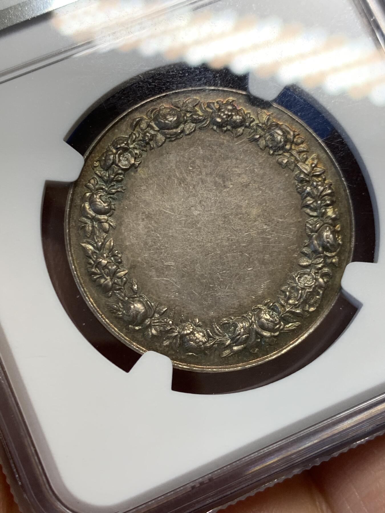 《竞宝斋》第454场 周日，周一 2场连拍 （全场包邮，欢迎送拍） NGC MS63 法国结婚银章 32mm 丰饶角