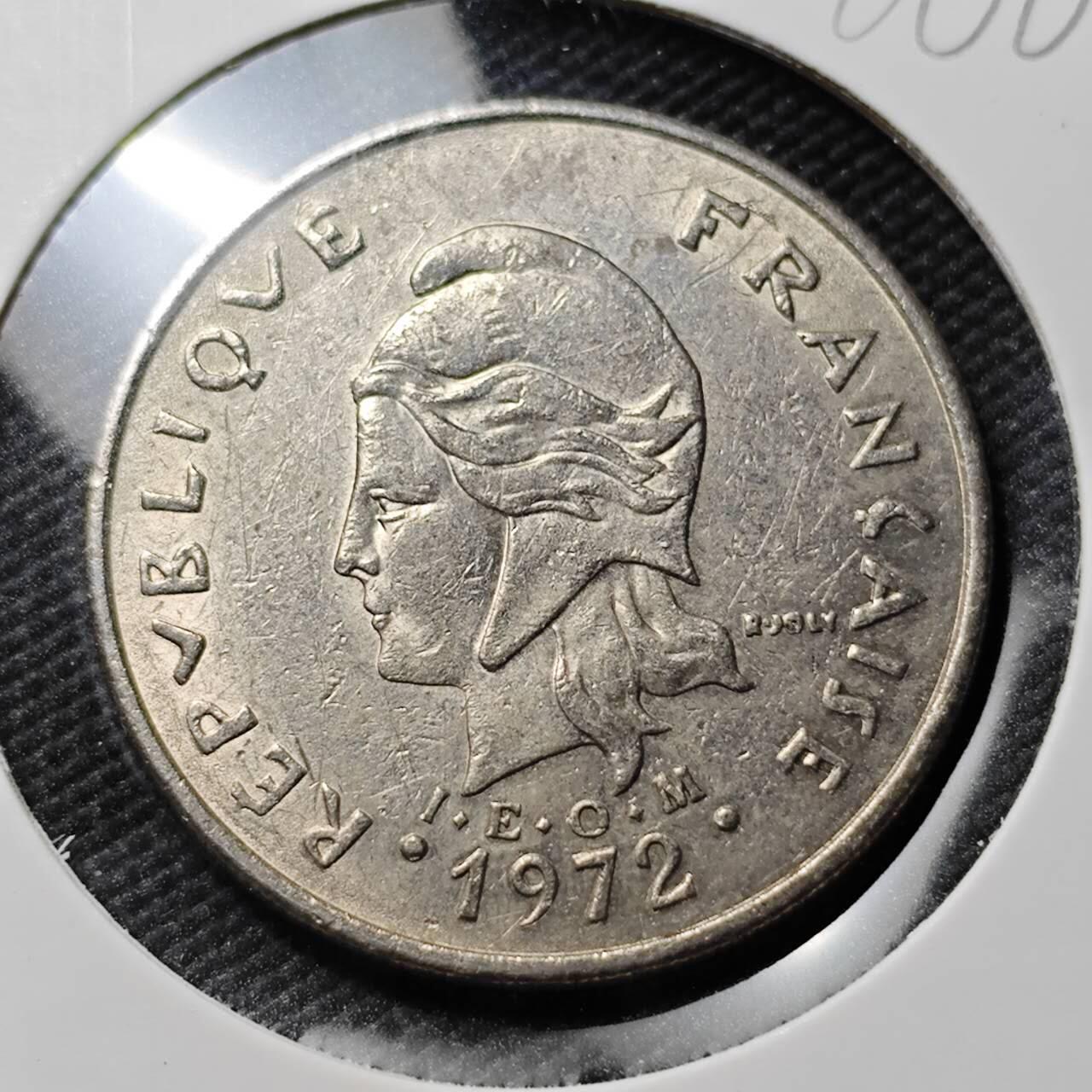 KK钱币收藏小铺  第386期  2月预留时间 周末发货  1972法属新喀里多尼亚20法郎
