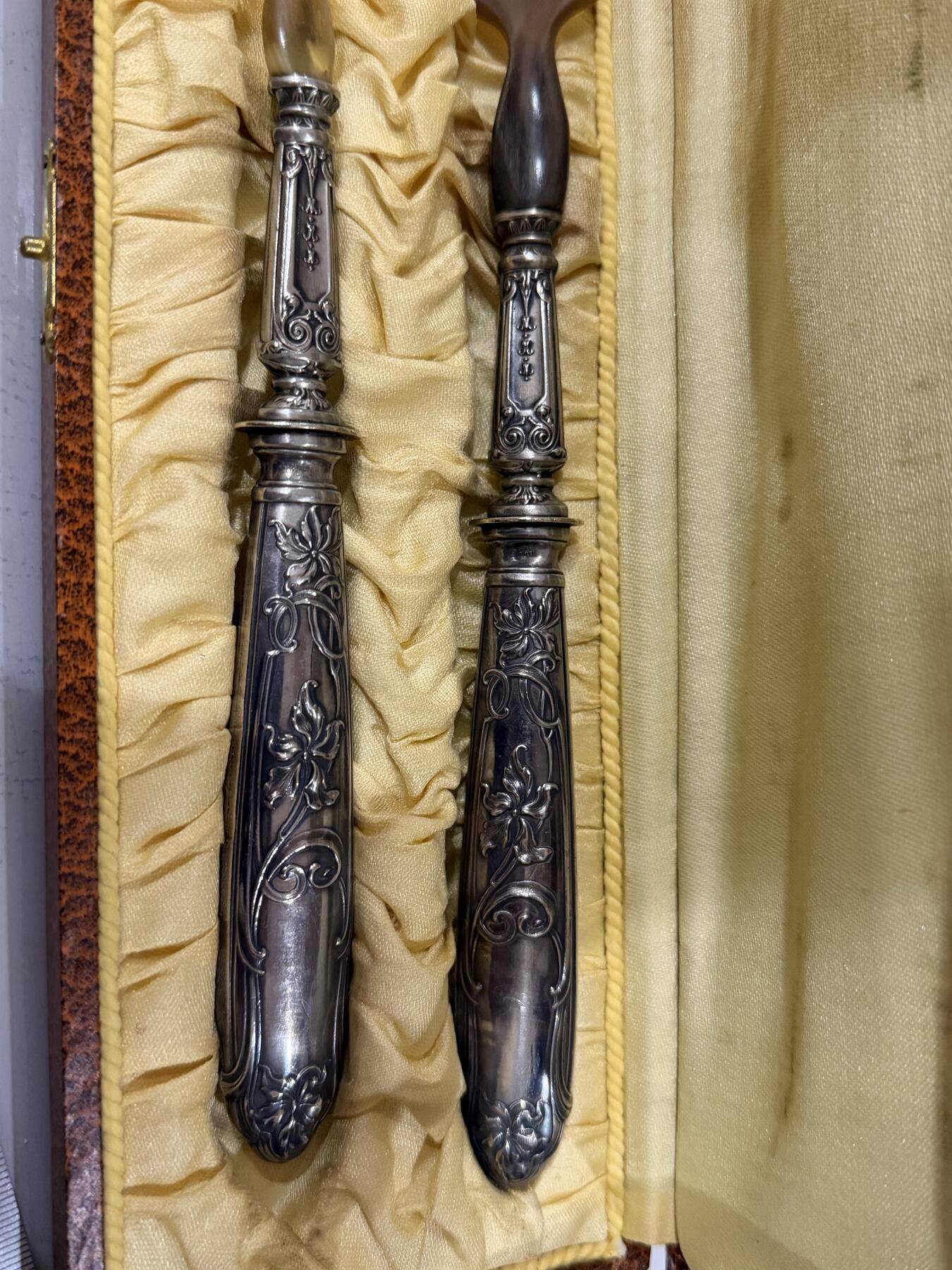 海外回流精品（欧美专场） 欧洲回流纯银餐具一套，27.3cm，共计147.2g。