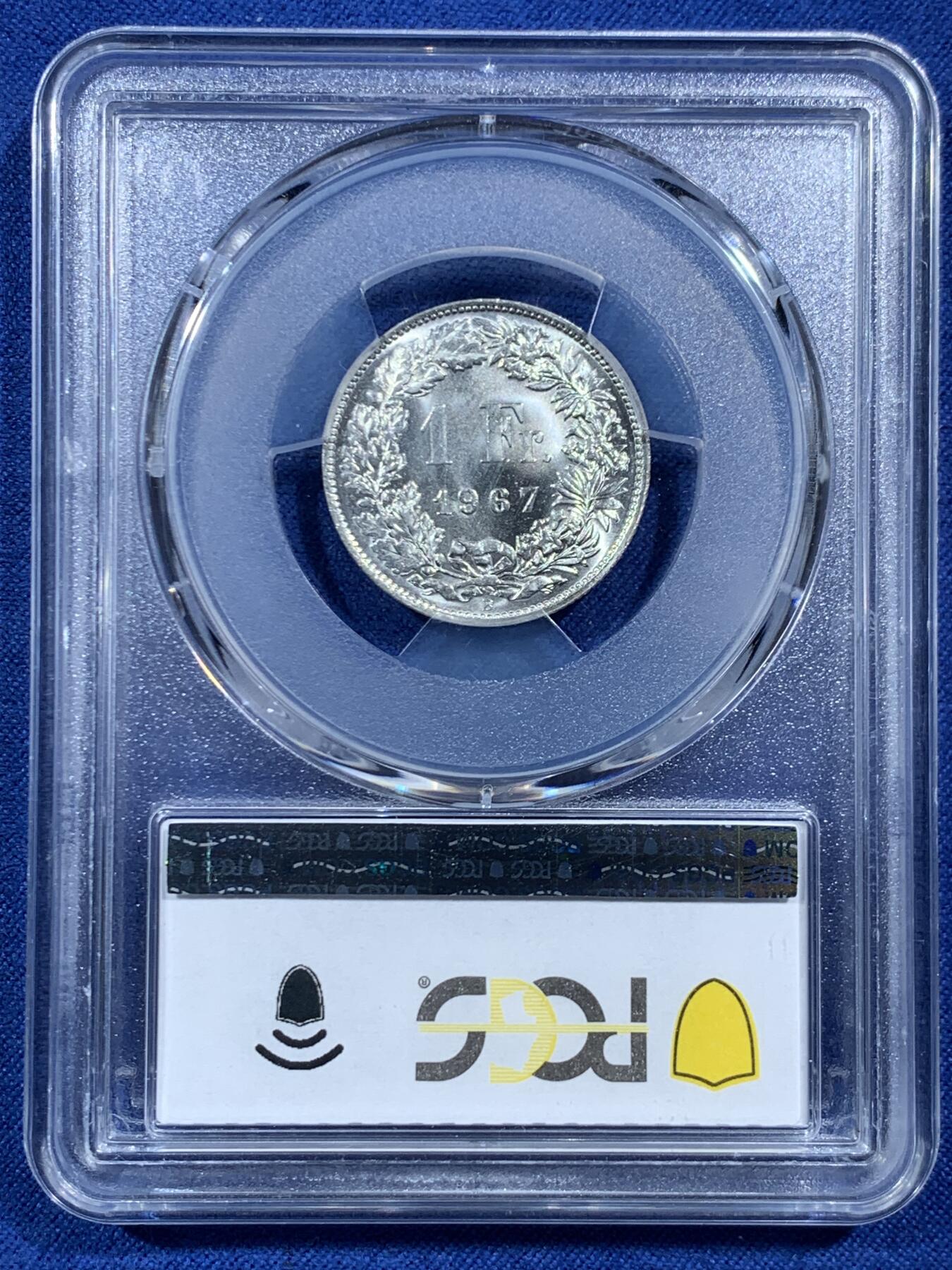 《竞宝斋》第454场 周日，周一 2场连拍 （全场包邮，欢迎送拍） 三枚一组 PCGS MS65-67 瑞士雪山女神1法郎银币 1966年+1967年