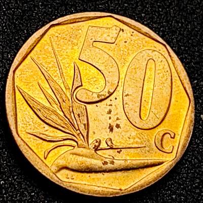 泉币菌-第162场- 新年第五场 精品福利场 - 铜光美品 普蒂亚花 南非50分镀黄铜植物硬币 22毫米 纪念币铜钱 纪念币铜钱