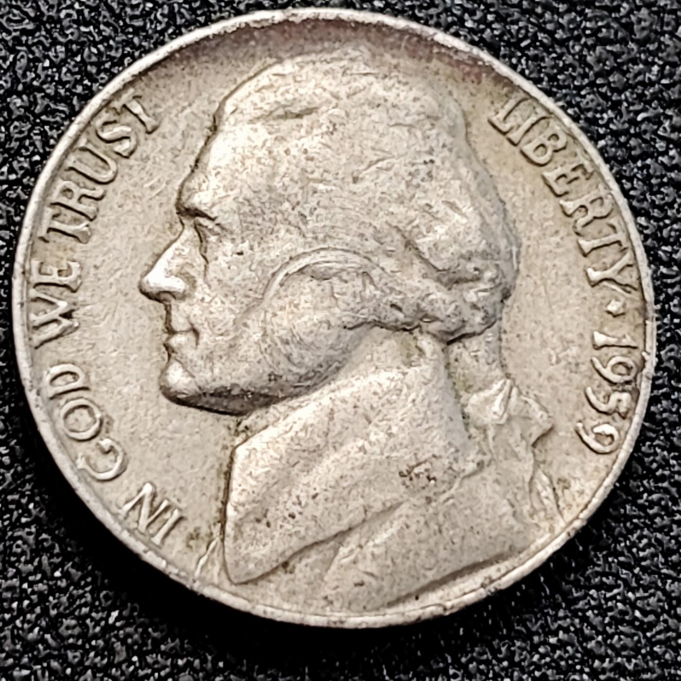 泉币菌-第162场- 新年第五场 精品福利场 杰斐逊总统 美国5美分铜镍硬币 1959年 21毫米5.0克