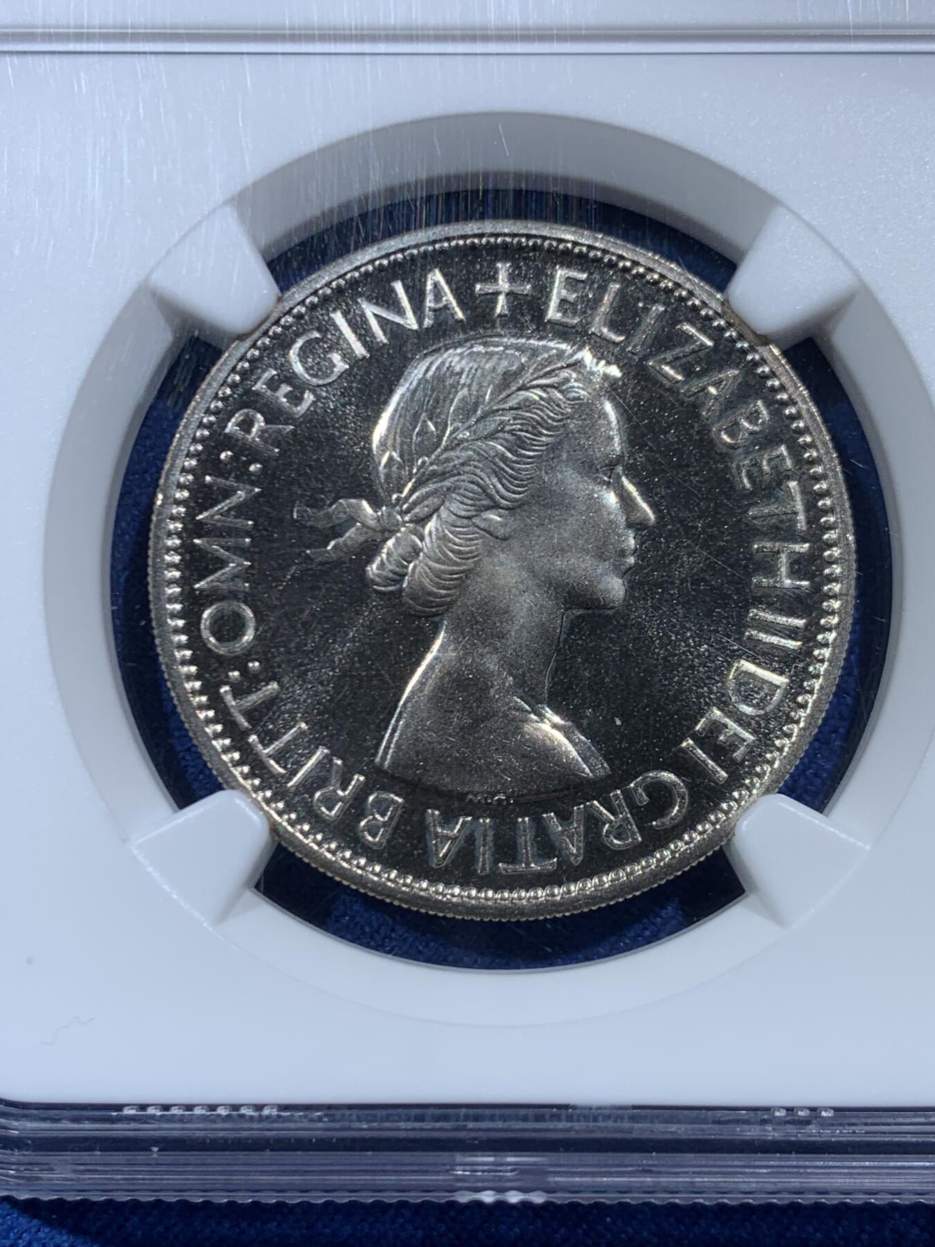 《竞宝斋》第454场 周日，周一 2场连拍 （全场包邮，欢迎送拍） NGC PF65 英国1953年伊丽莎白二世女王加冕首年精制半克朗 少见高分