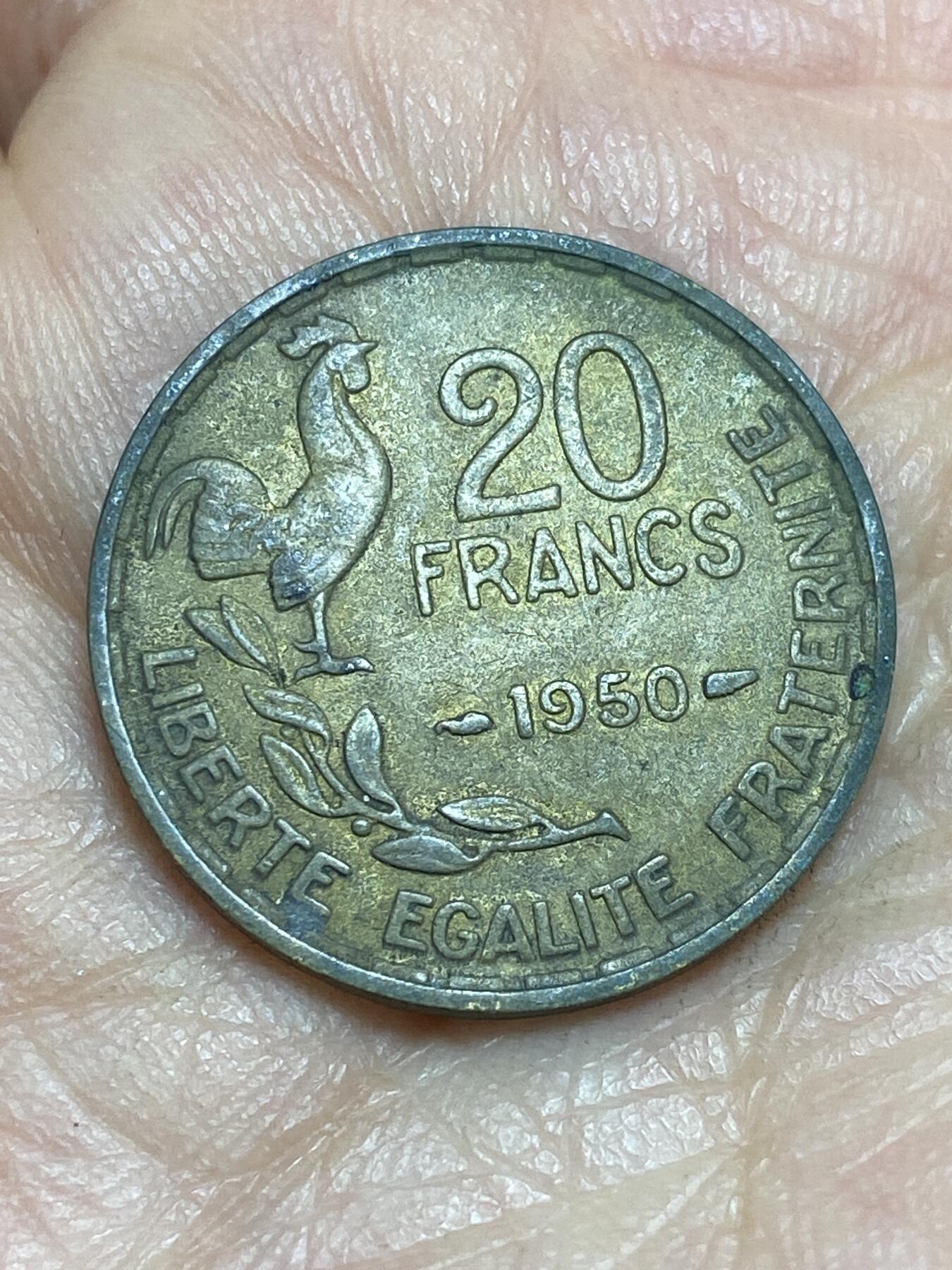 2026年第三场(总第一百七十二场）外国好品散币场(免佣金) 法兰西第四共和国1950单年份20法郎(头像后双排字版)