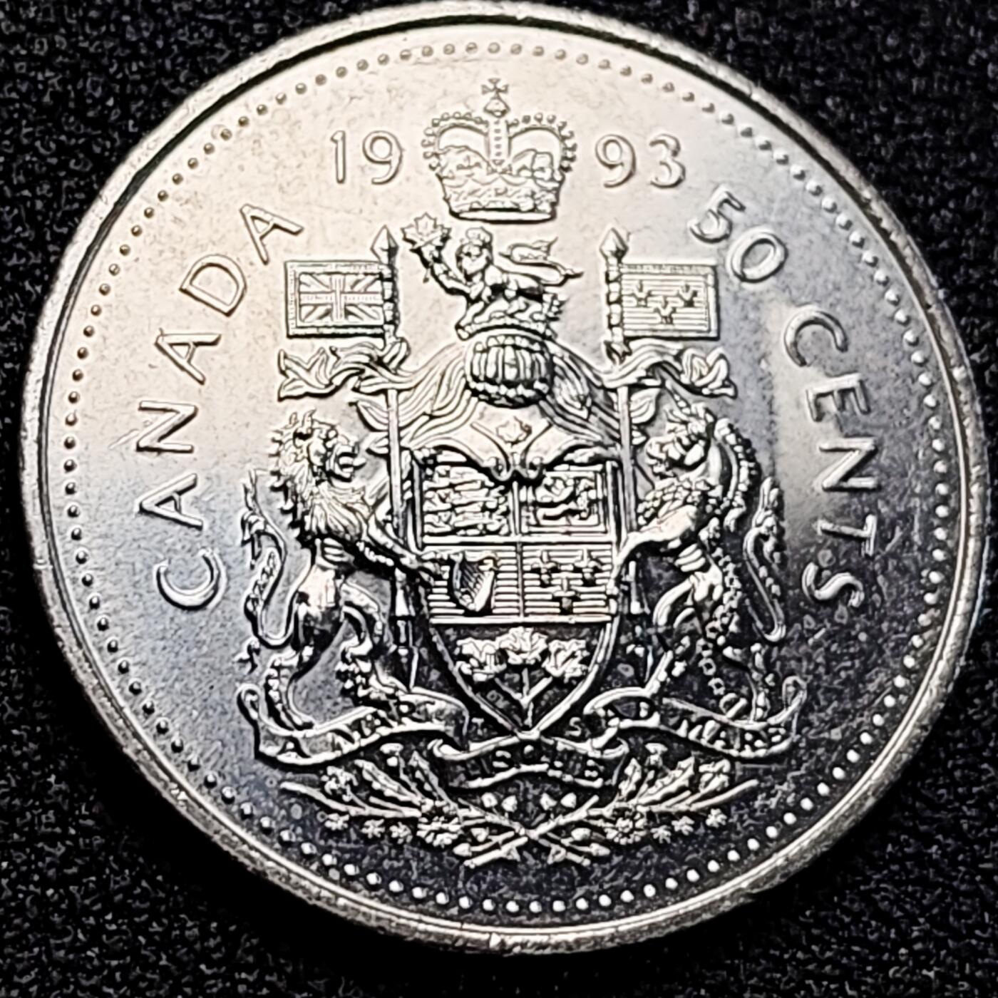 泉币菌-第163场-新年第六场 精品福利场 原光极美 加拿大1/2元硬币 皇冠盾徽 伊丽莎白二世女王 27毫米6.9克