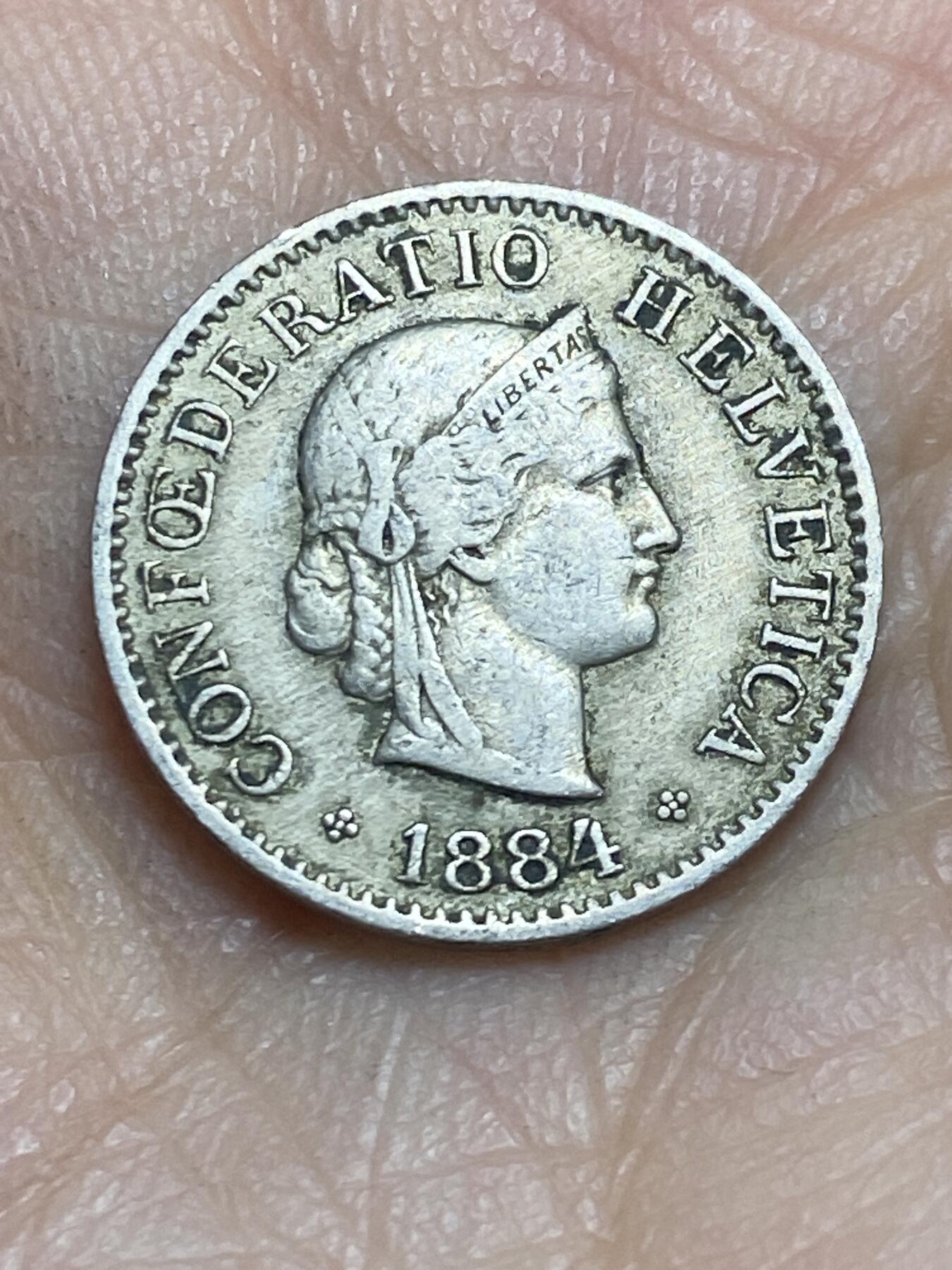 2026年第三场(总第一百七十二场）外国好品散币场(免佣金) 稀少早期年份–瑞士🇨🇭1884年5拉彭(第二版，B标伯尔尼造)