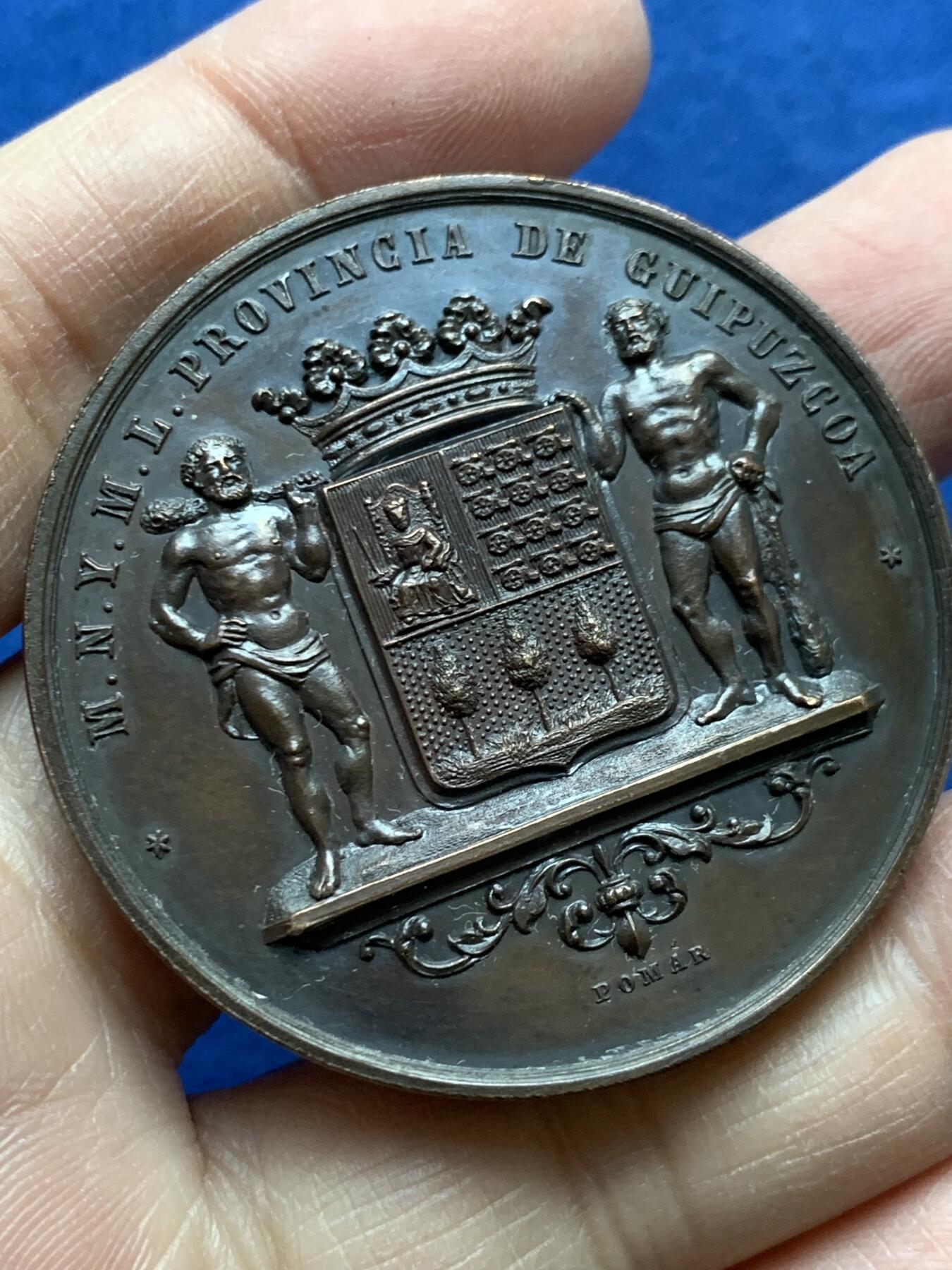 《竞宝斋》第454场 周日，周一 2场连拍 （全场包邮，欢迎送拍） 西班牙吉普斯夸省家畜与农产品展览会铜章 52.5克 47mm 带原盒