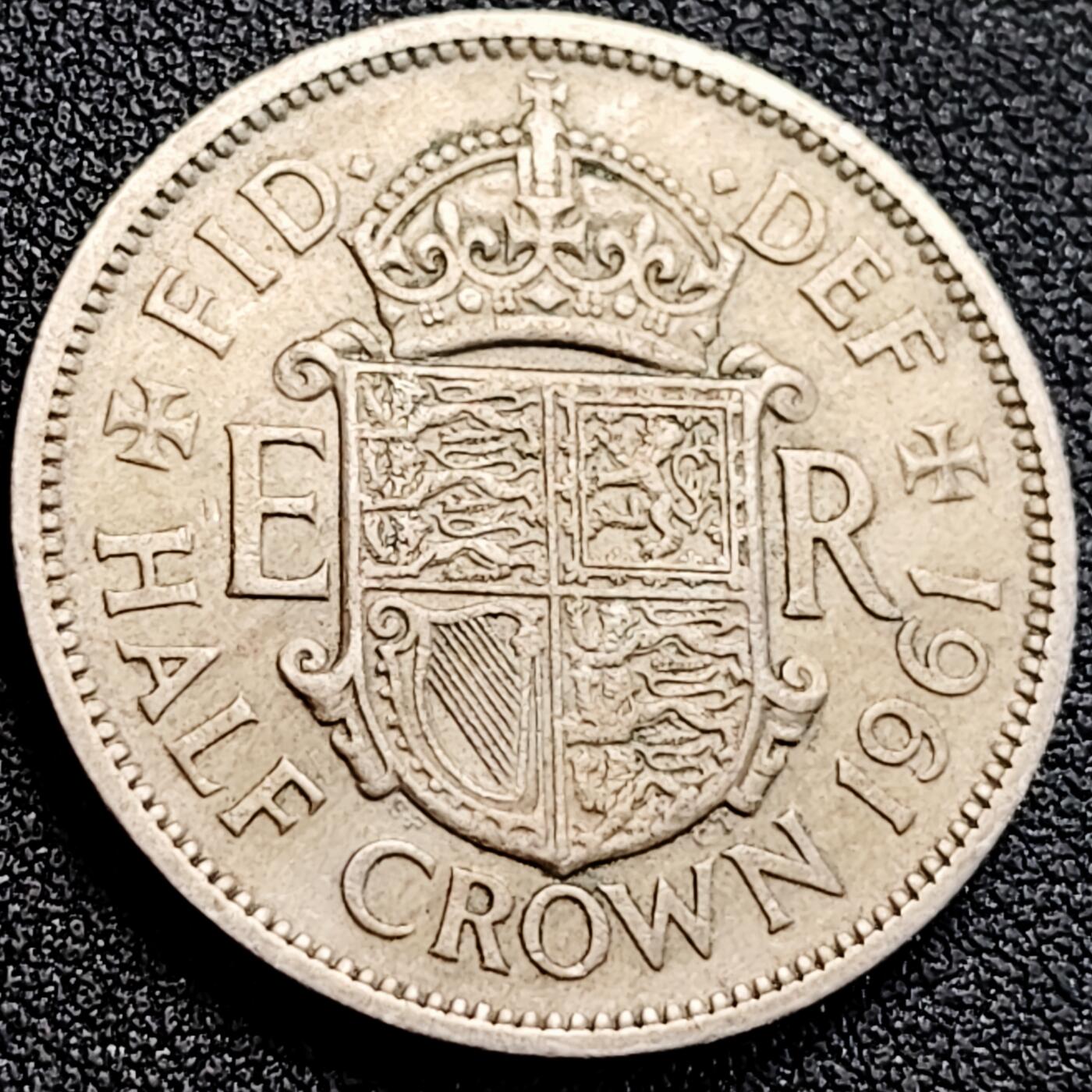 泉币菌-第163场-新年第六场 精品福利场 1961年 英国1/2克朗镍币 伊莉莎白二世女王 直径32MM 