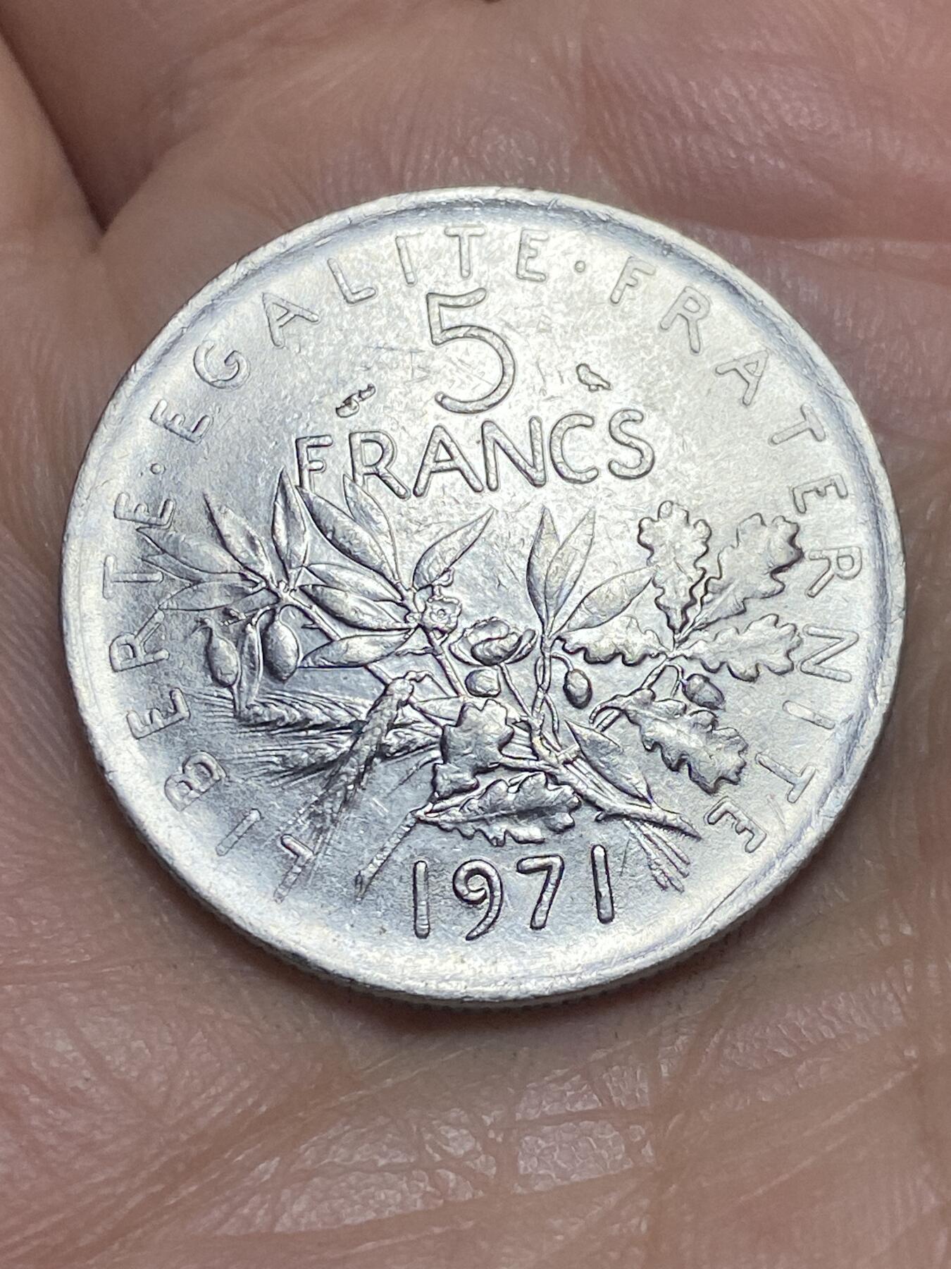 2026年第三场(总第一百七十二场）外国好品散币场(免佣金) 法国🇫🇷1971年5法郎(Owl–猫头鹰标)