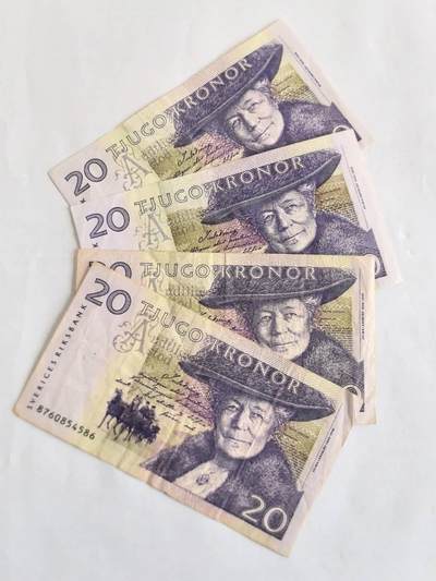 各国外币第107期 无佣金 - 瑞典20克朗 紫色4张