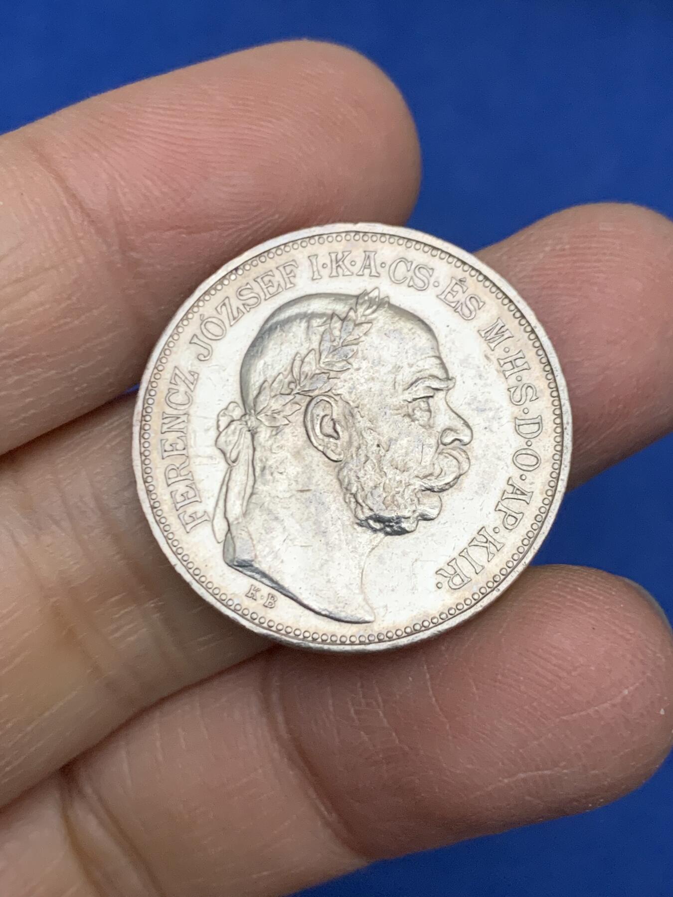 《竞宝斋》第454场 周日，周一 2场连拍 （全场包邮，欢迎送拍） 奥匈帝国1913年匈牙利双天使2克朗银币 好品