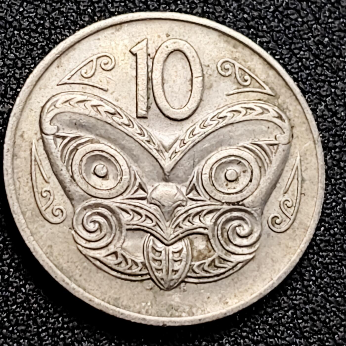 泉币菌-第162场- 新年第五场 精品福利场 毛利族面具 新西兰10分铜镍硬币 23.6mm 