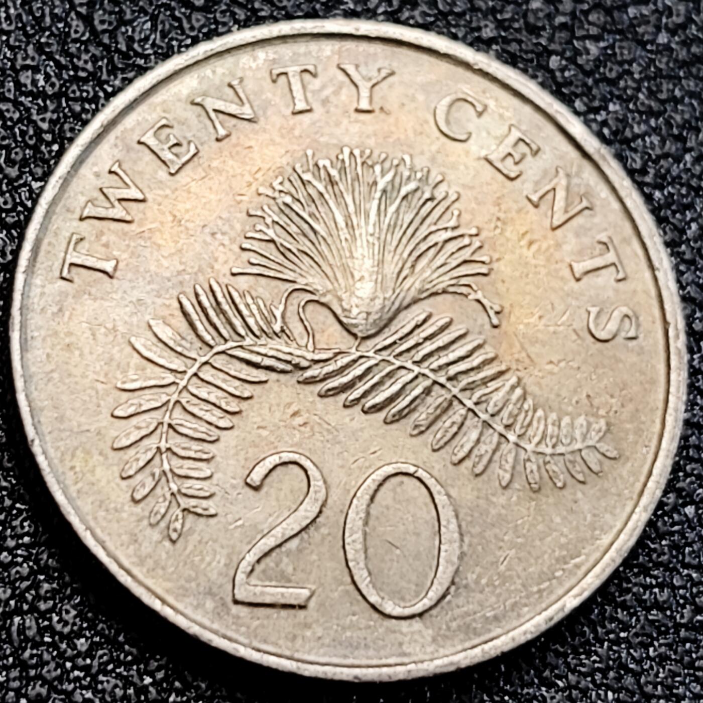 泉币菌-第163场-新年第六场 精品福利场 1988 高币值 新加坡20分 绒球花 高盾徽版 直径21.36mm