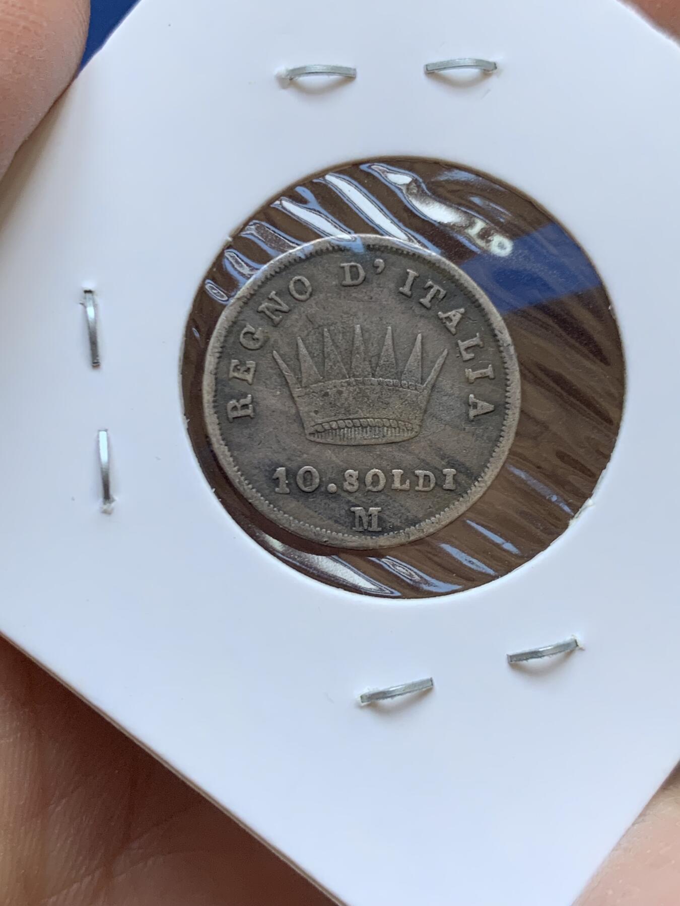 《竞宝斋》第454场 周日，周一 2场连拍 （全场包邮，欢迎送拍） 两枚一组 意大利 拿破仑王国 1813年5索尔迪、1809年10索尔迪 少见银币 均为M版 传世包浆 细节很好 拿系币经典品种