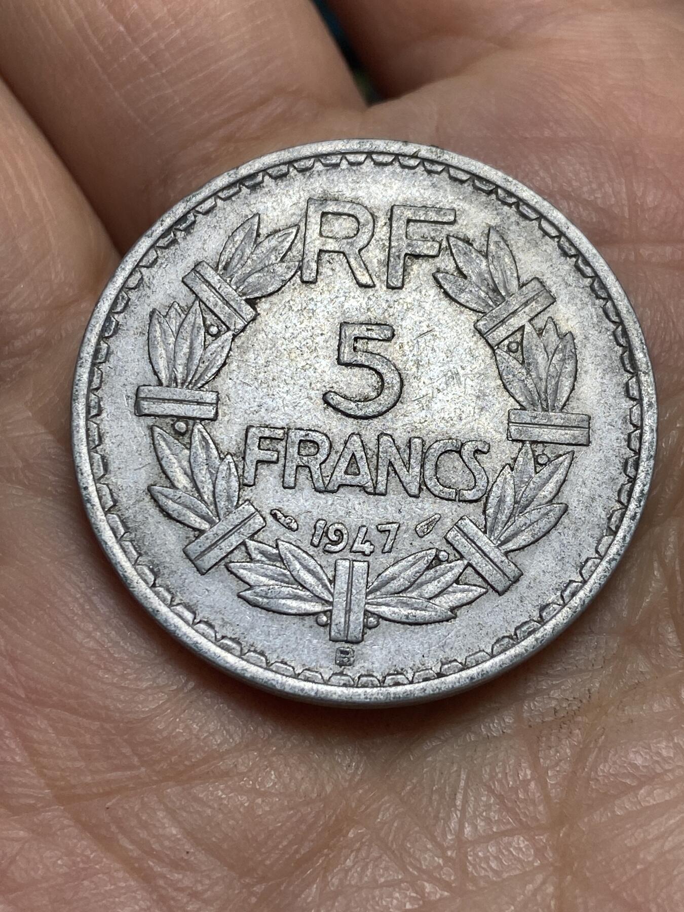 2026年第三场(总第一百七十二场）外国好品散币场(免佣金) 法兰西第四共和国1947年5法郎(Open9–开口9版，B标，博蒙莱罗热造)