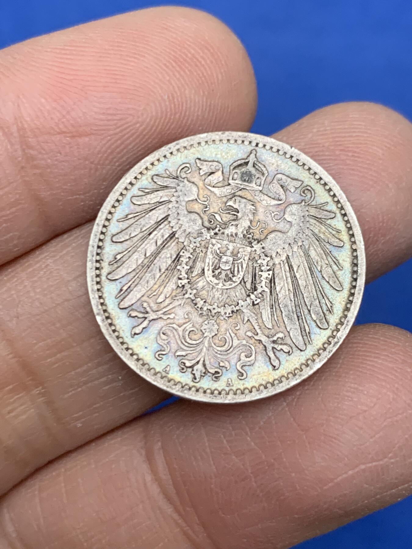 《竞宝斋》第454场 周日，周一 2场连拍 （全场包邮，欢迎送拍） 德国1908年一战普鲁士德意志鹰徽1马克银币 原味包浆