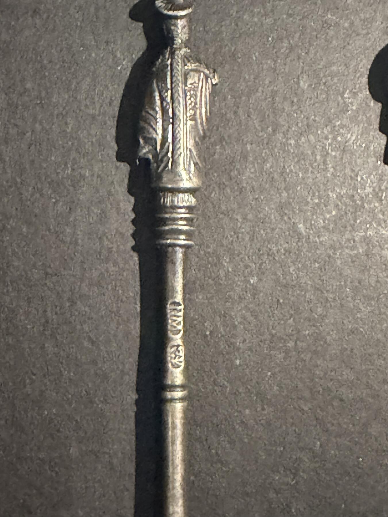 海外回流精品（欧美专场） 欧洲回流清代纯银勺子、水果叉子三把，有款，12.2cm，27.7g。