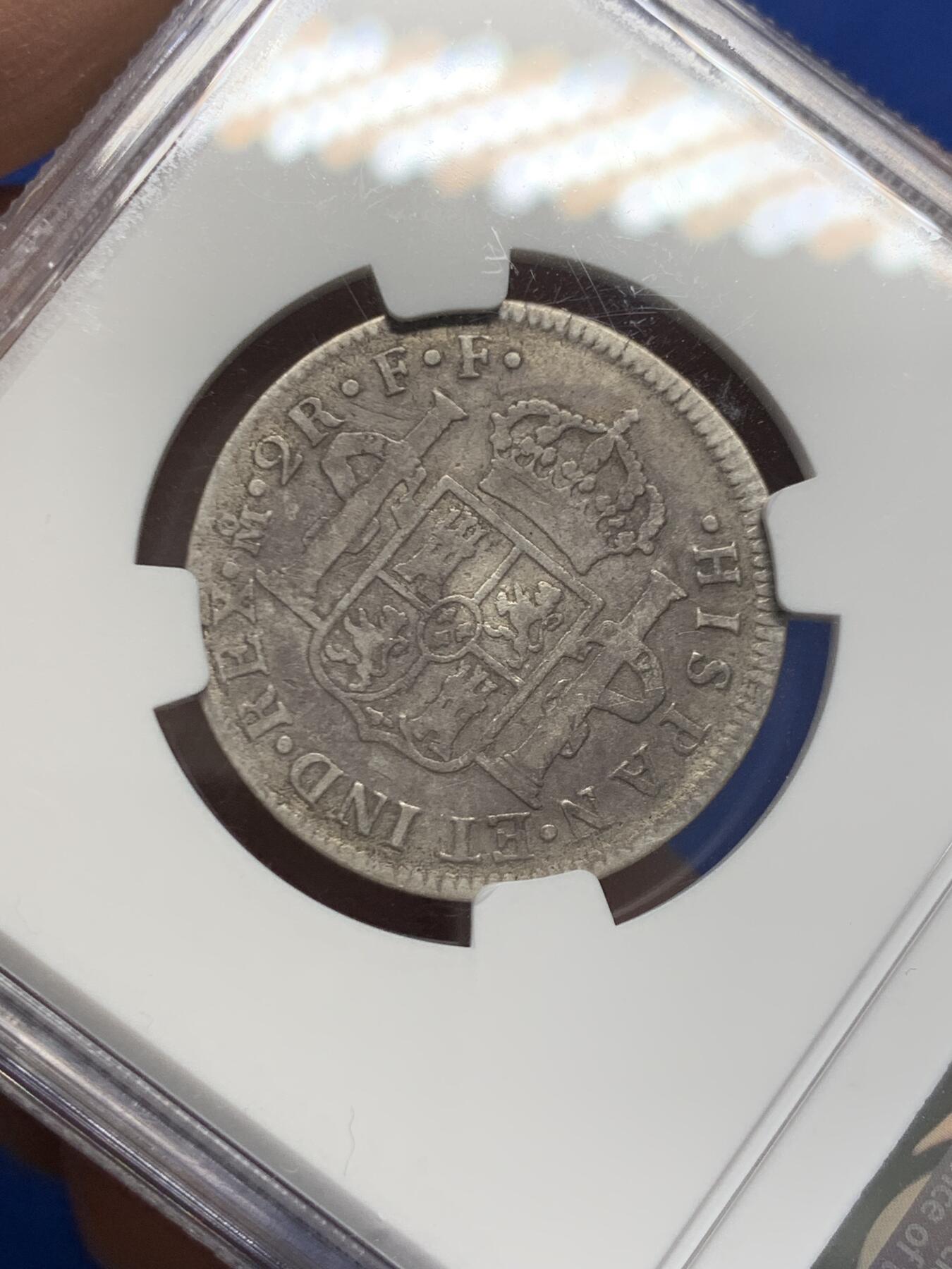 《竞宝斋》第454场 周日，周一 2场连拍 （全场包邮，欢迎送拍） NGC FD 西属墨西哥 1779年 2里亚尔 银币 细节尚可 少见品种