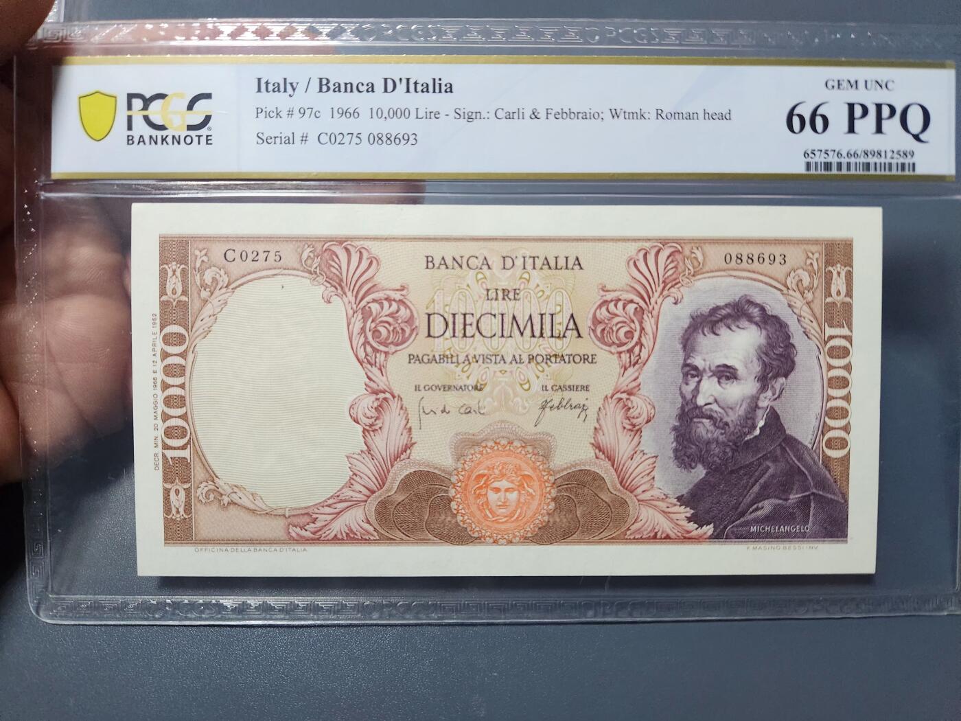 1月3号晚上8点 外国纸币自动截拍第79场 意大利100000PCGS66PPQ