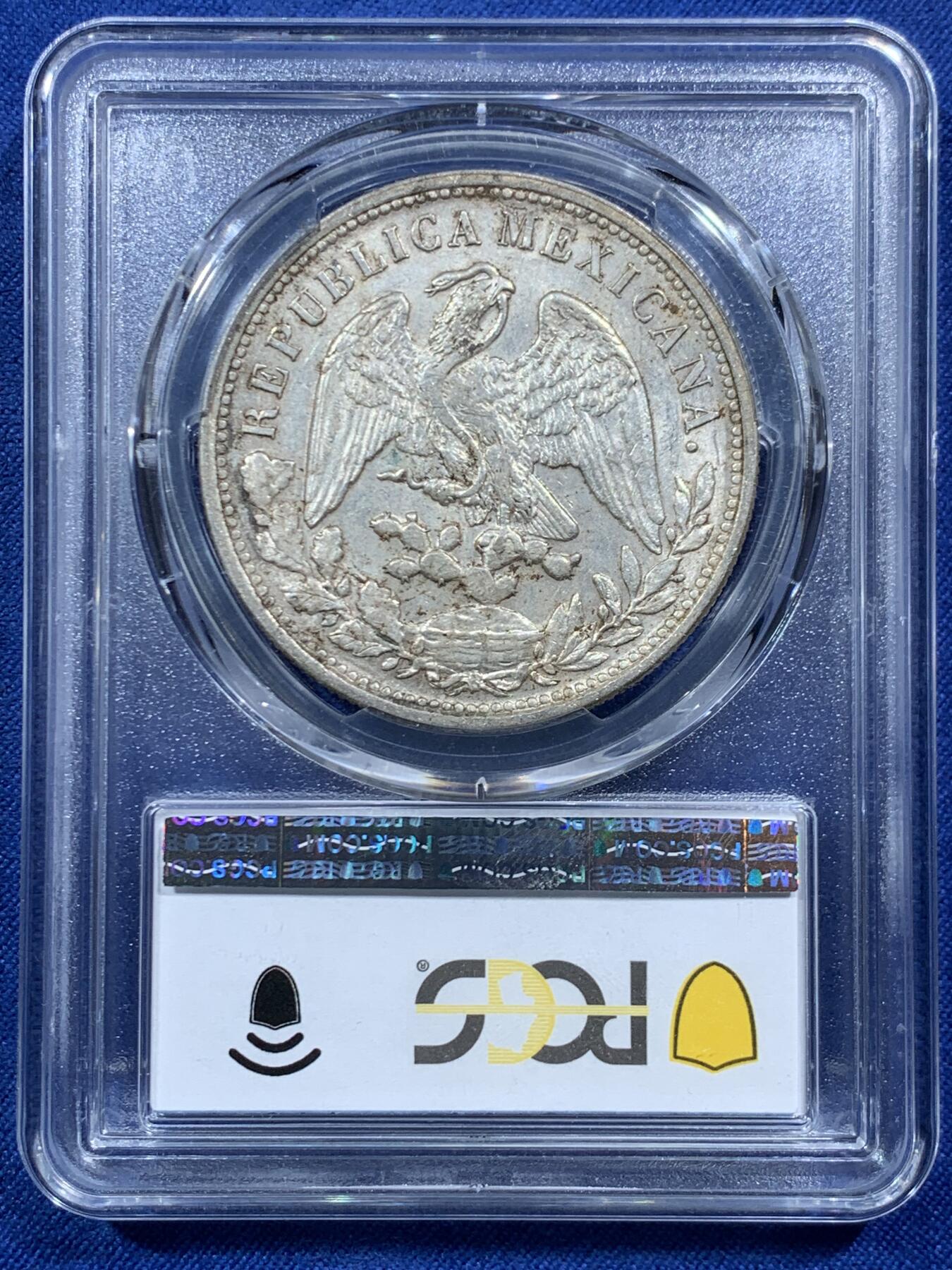 《竞宝斋》第454场 周日，周一 2场连拍 （全场包邮，欢迎送拍） PCGS AU58 墨西哥1898 MO AM 鹰洋1比索银币 后铸版