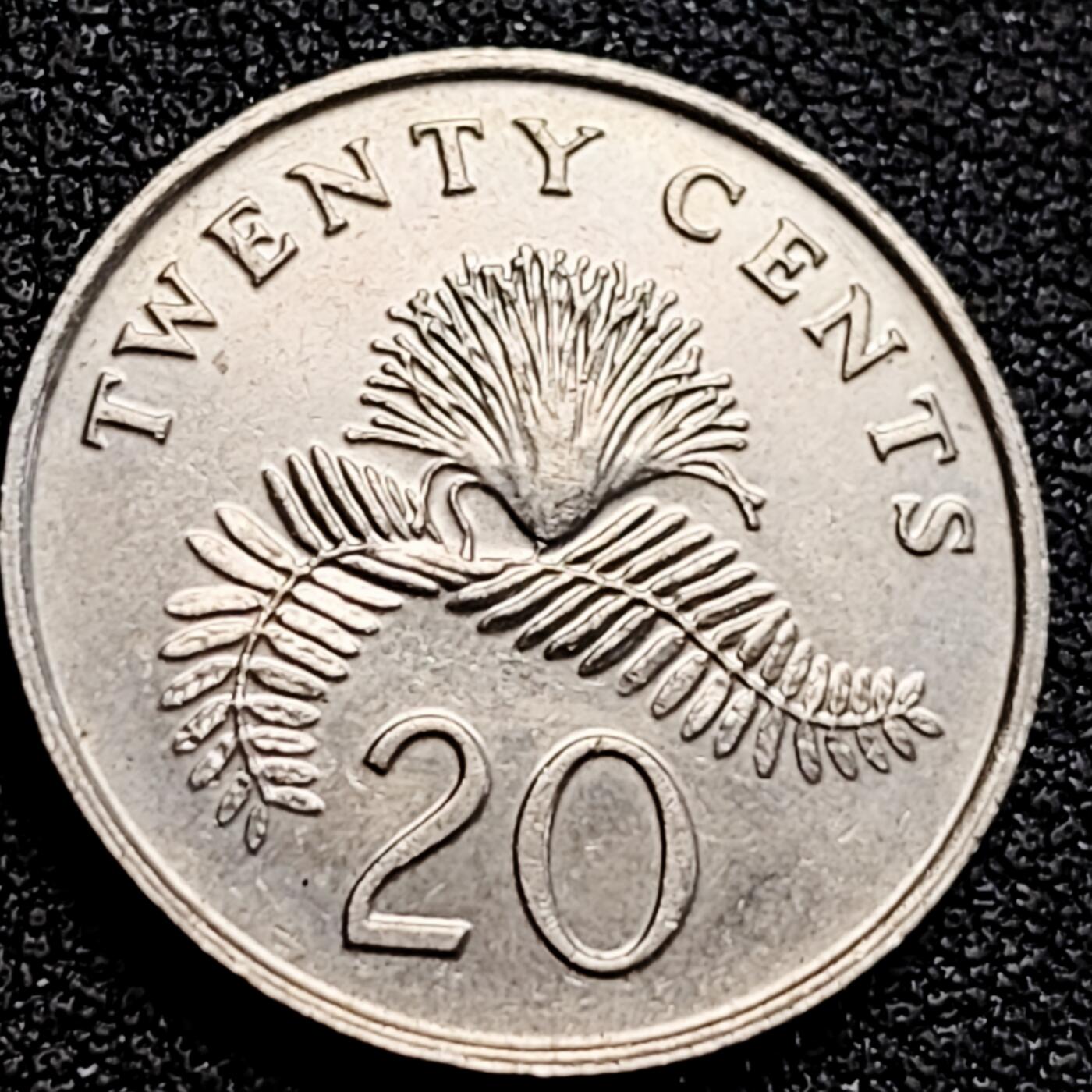 泉币菌-第162场- 新年第五场 精品福利场 1991 高币值 新加坡20分 绒球花 高盾徽版 直径21.36mm