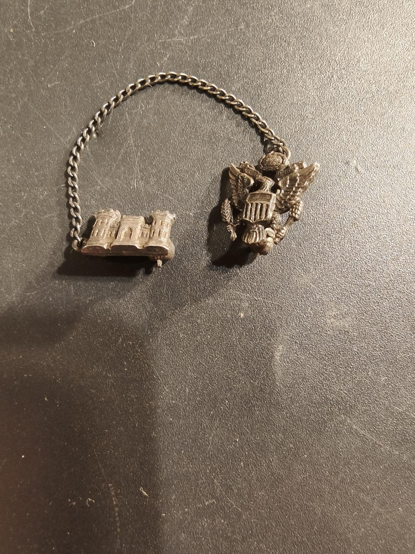 老王徽章第174期 美国陆军工兵链章    二战时期横针版   925银     2g