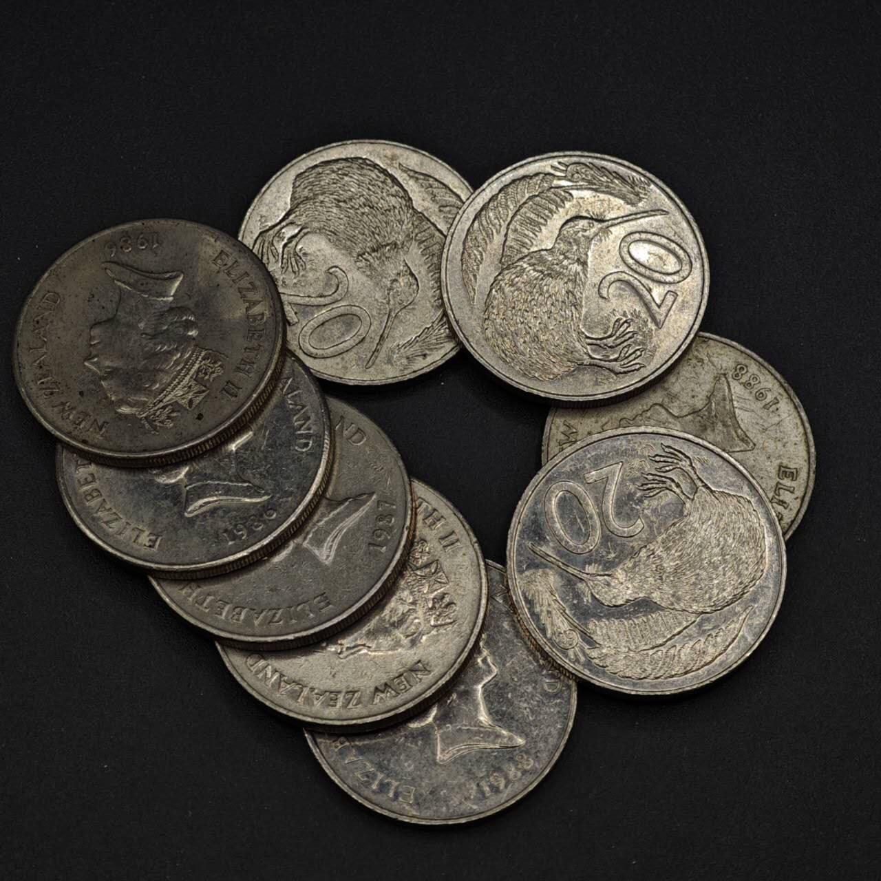 【淘币小摊】实时拍第八百四十一拍   散币批量币场   满百包邮可预留二周 每周一统一发货   新西兰20分9枚