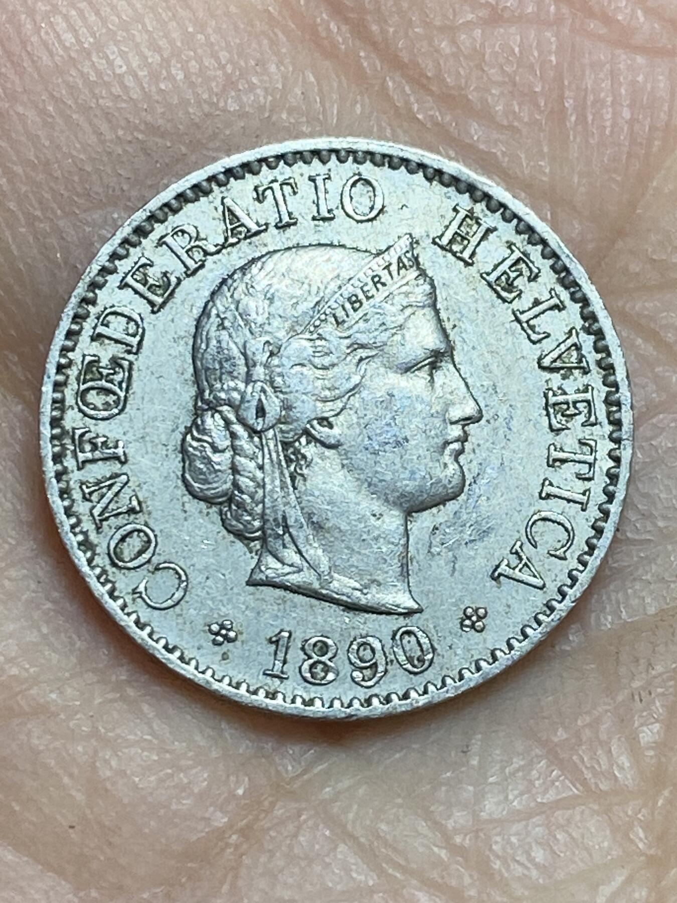 2026年第三场(总第一百七十二场）外国好品散币场(免佣金) 稀少早期年份–瑞士🇨🇭1890年5拉彭(第二版，B标伯尔尼造)