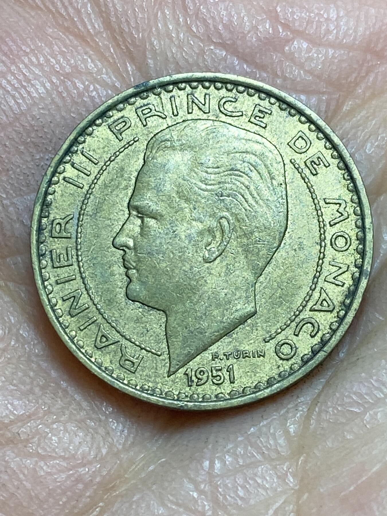 2026年第三场(总第一百七十二场）外国好品散币场(免佣金) 摩纳哥🇲🇨1951年10法郎(兰尼埃三世第一套)