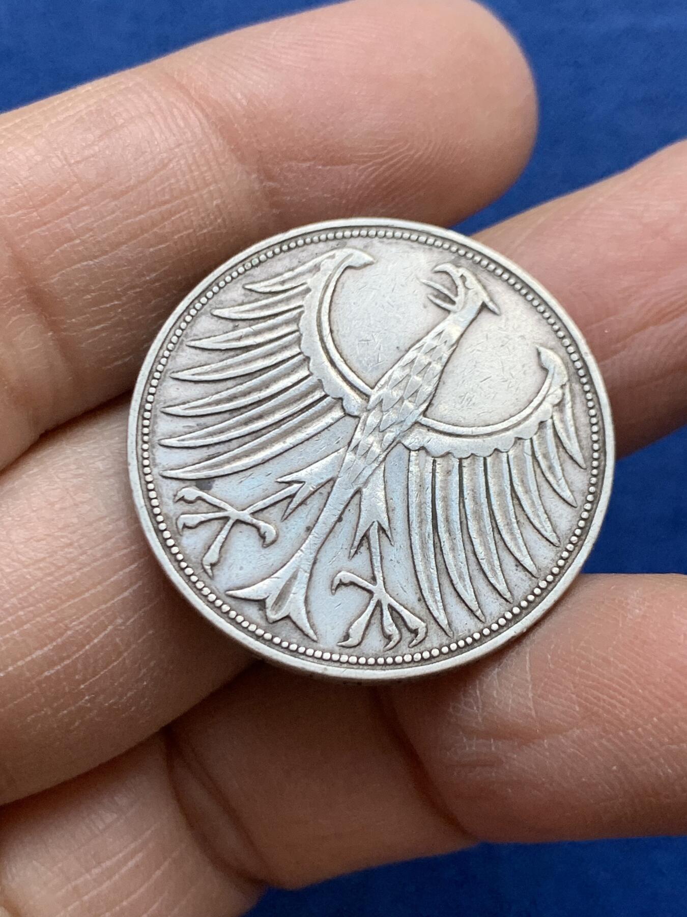 《竞宝斋》第454场 周日，周一 2场连拍 （全场包邮，欢迎送拍） 德国1951年5马克银币