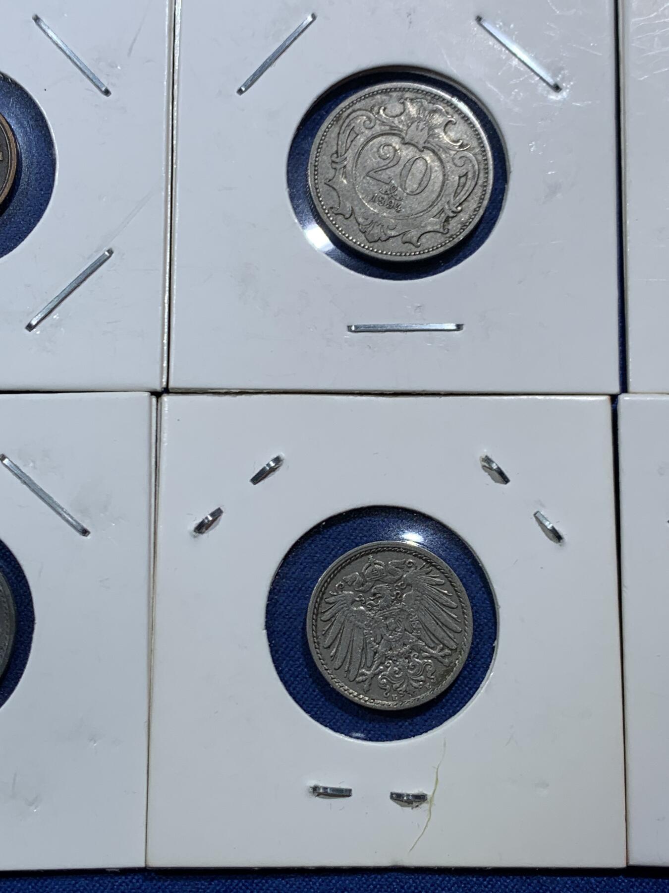 《竞宝斋》第454场 周日，周一 2场连拍 （全场包邮，欢迎送拍） 六枚一组 奥匈帝国赫勒和德二芬尼辅币各3枚