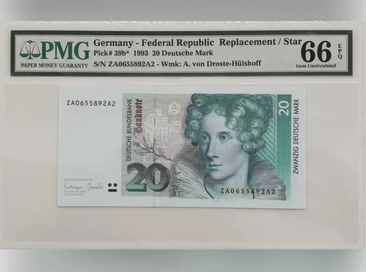 【礼羽收藏】🌏世界钱币拍卖第118期 德国 1993年20马克 补号 PMG66EPQ 末版