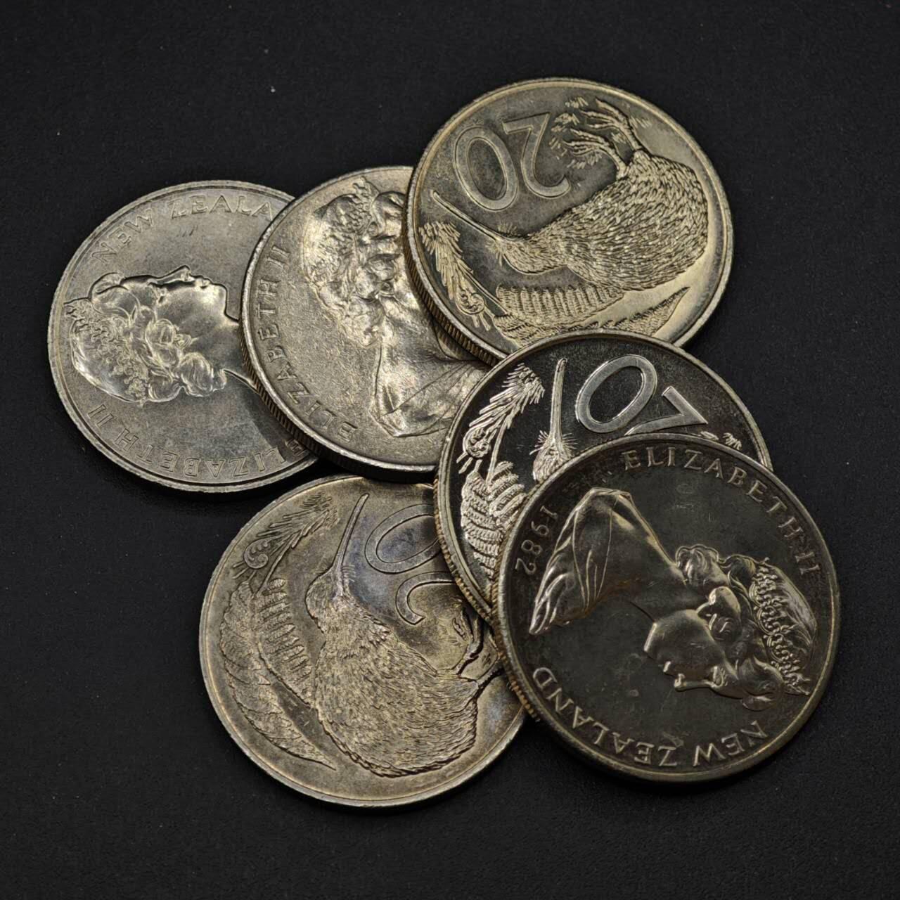 【淘币小摊】实时拍第八百四十一拍   散币批量币场   满百包邮可预留二周 每周一统一发货   新西兰20分6枚