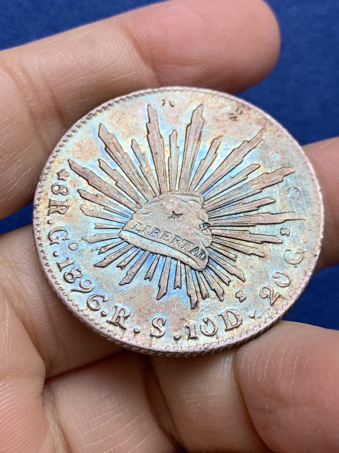 《竞宝斋》第454场 周日，周一 2场连拍 （全场包邮，欢迎送拍） 墨西哥 1896 GO RS 鹰洋8R银币 带彩