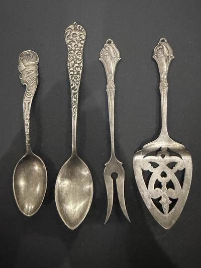 海外回流精品（欧美专场） - 欧走回流纯银勺子叉子4把，58.6g。