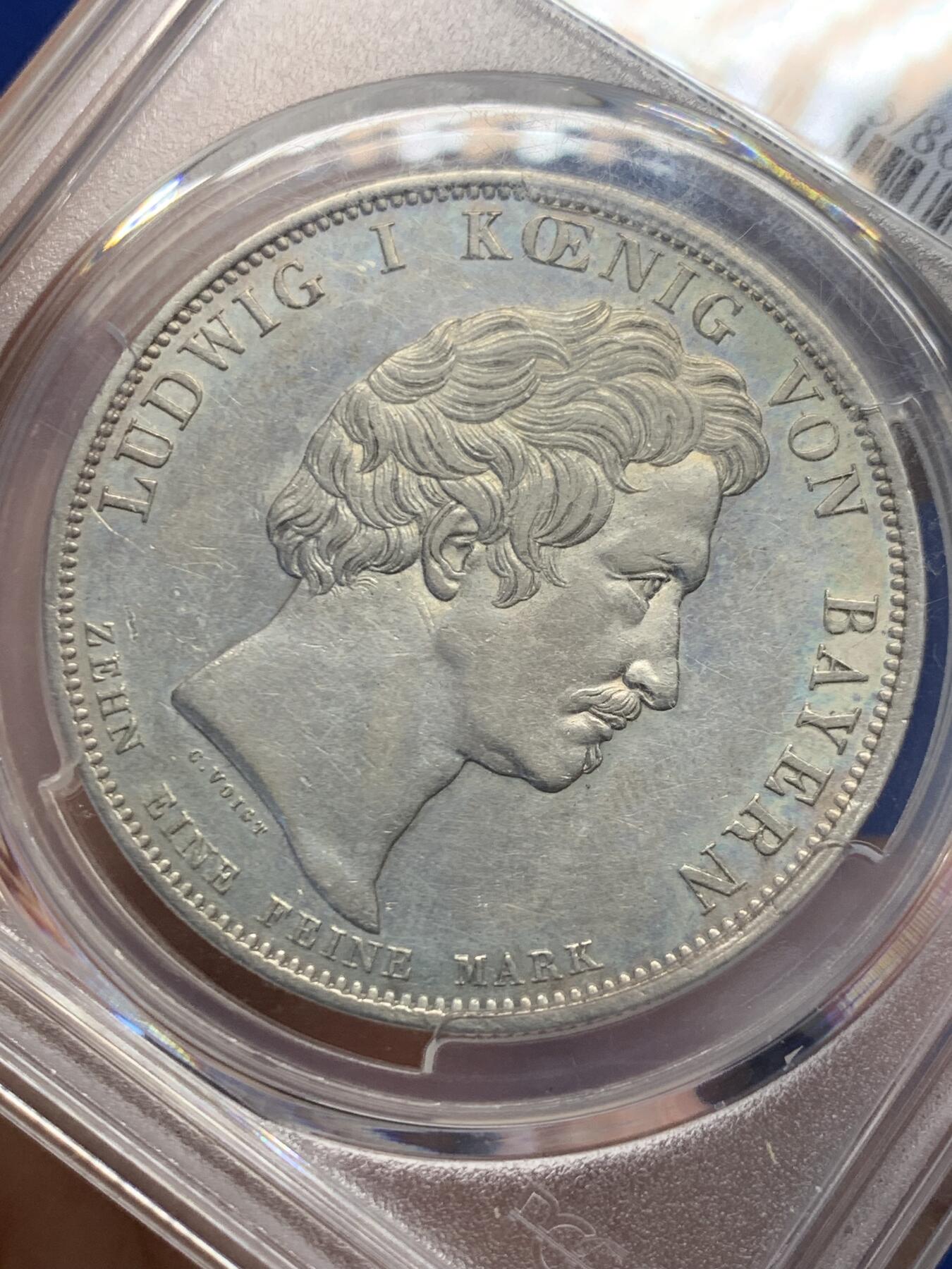 《竞宝斋》第454场 周日，周一 2场连拍 （全场包邮，欢迎送拍） PCGS AU55 德国1830巴伐利亚路德维希一世忠于皇室历史泰勒