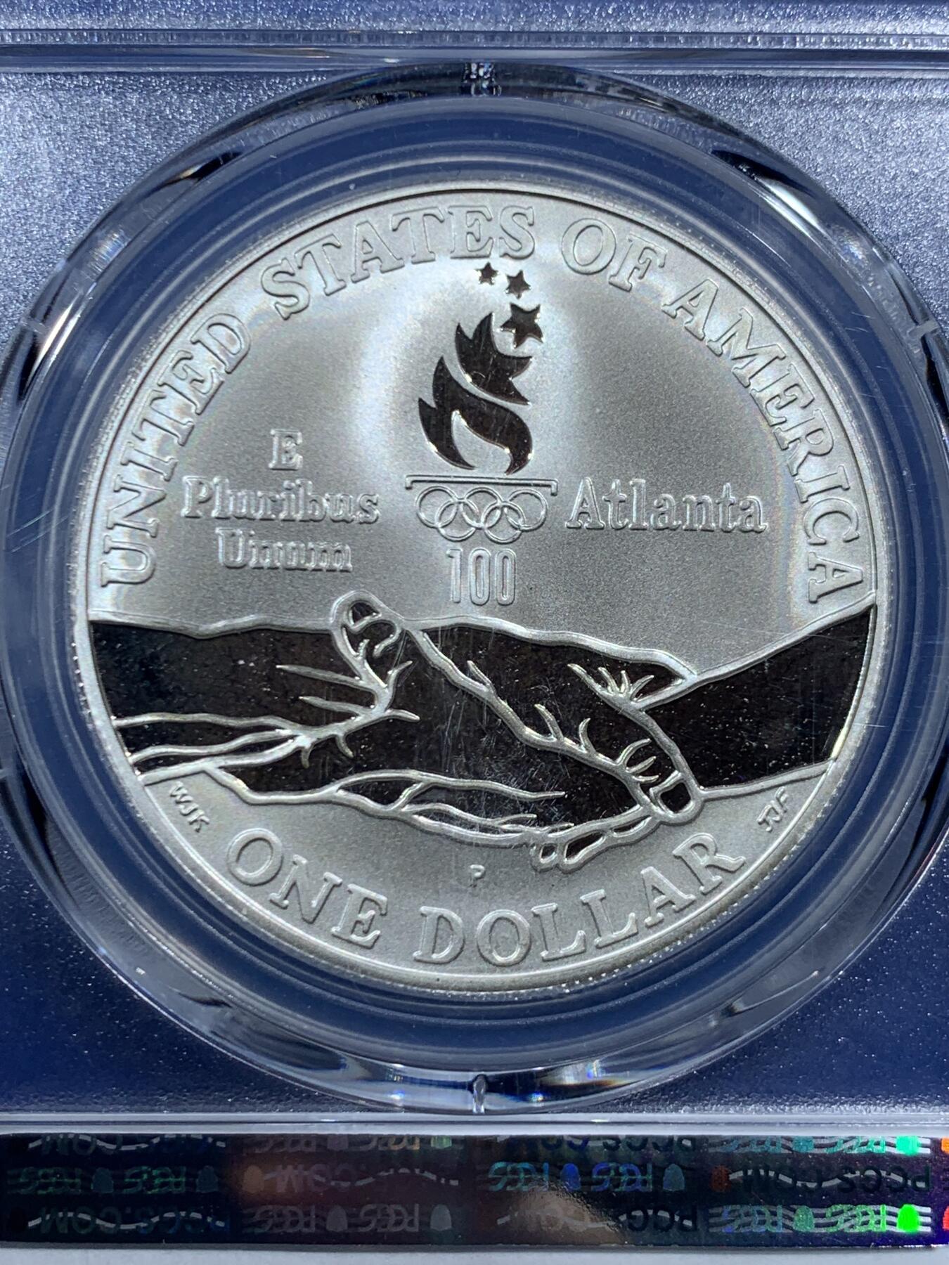 《竞宝斋》第454场 周日，周一 2场连拍 （全场包邮，欢迎送拍） PCGS PR68DCAM 美国1995年1元百年奥运-体操精制纪念银币 26.7克 900银