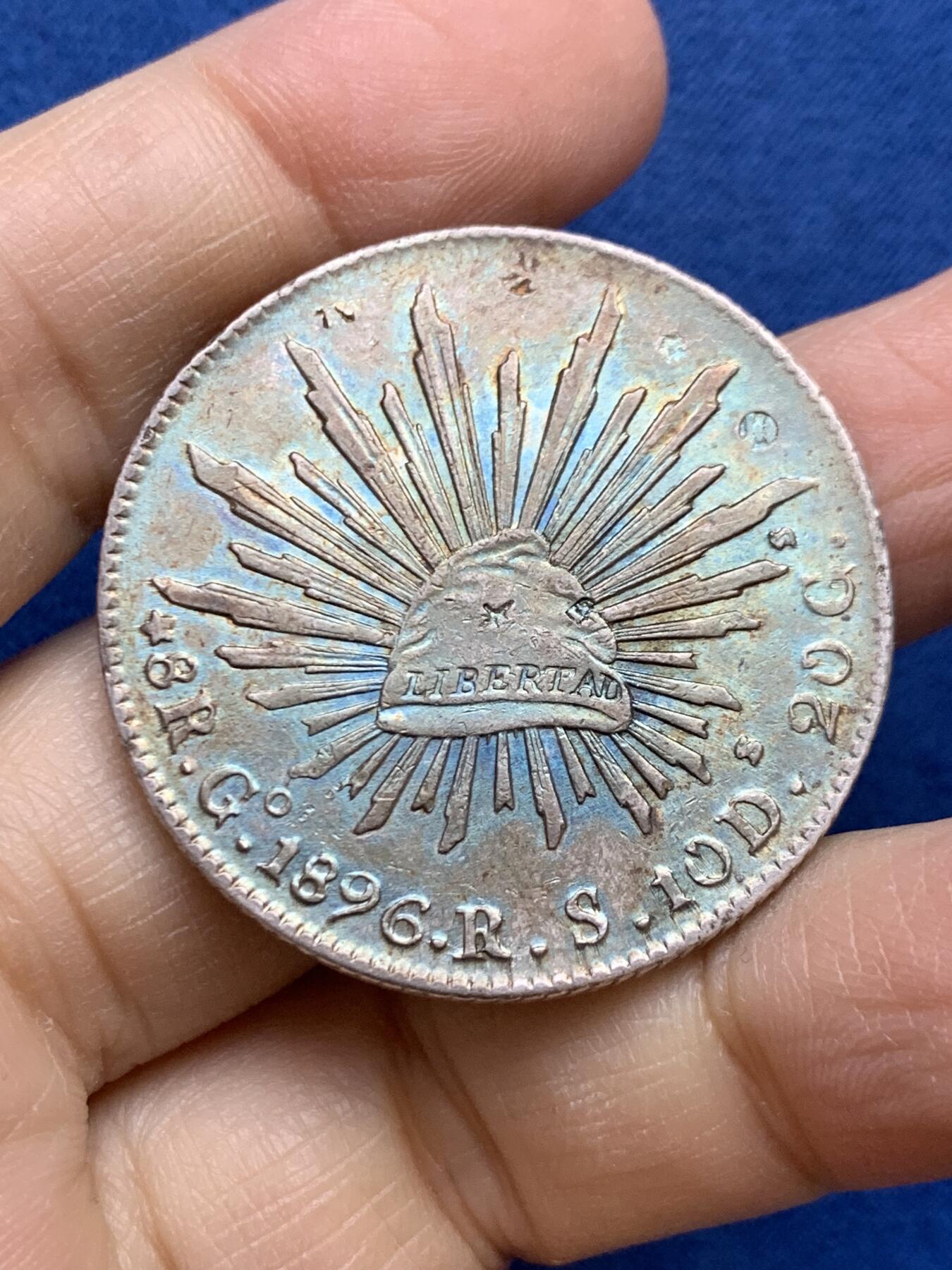 《竞宝斋》第454场 周日，周一 2场连拍 （全场包邮，欢迎送拍） 墨西哥 1896 GO RS 鹰洋8R银币 带彩