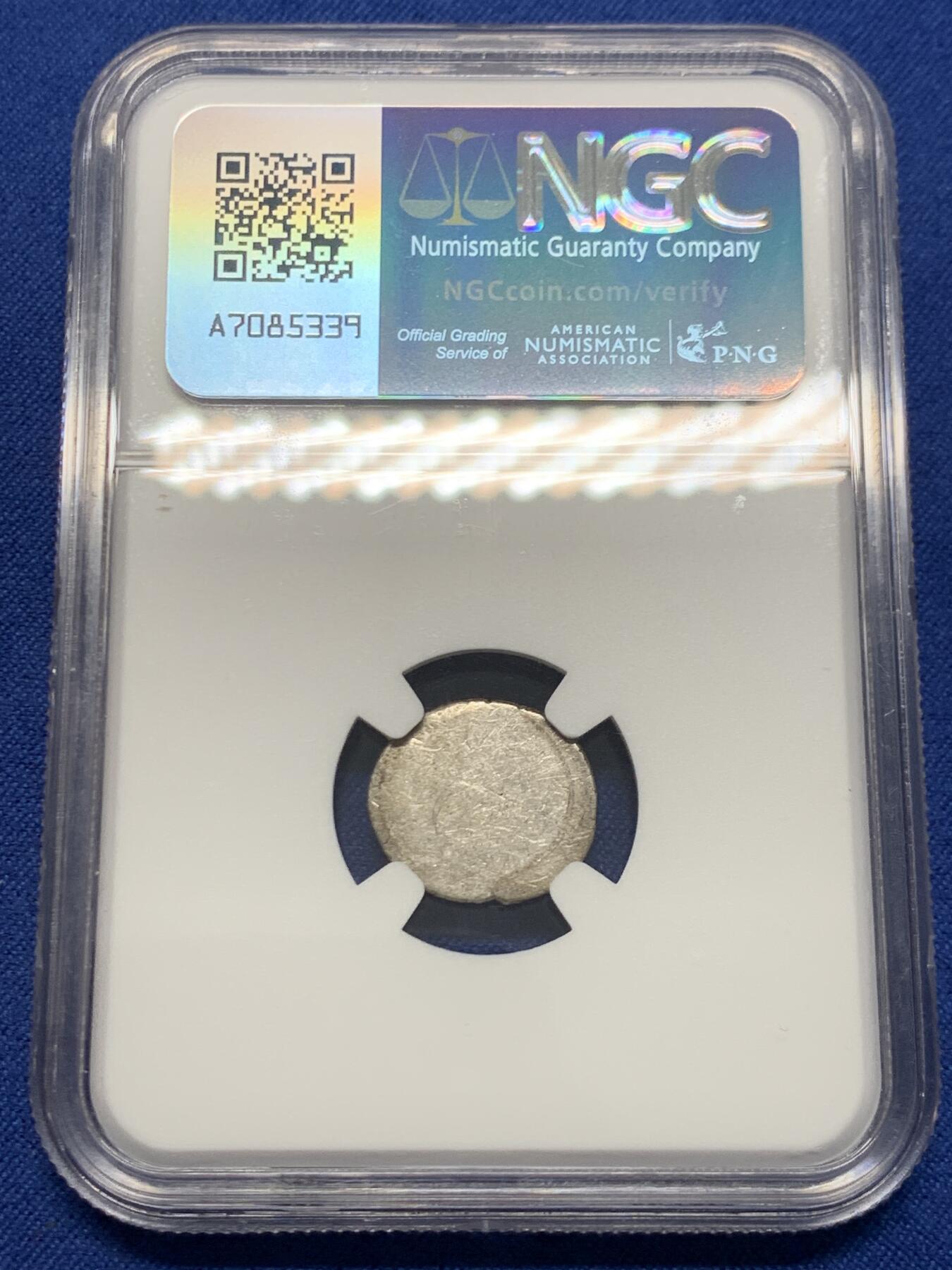 《竞宝斋》第454场 周日，周一 2场连拍 （全场包邮，欢迎送拍） NGC AU53 柬埔寨1600年-1860年神鸟2PE银币 东南亚经典品种