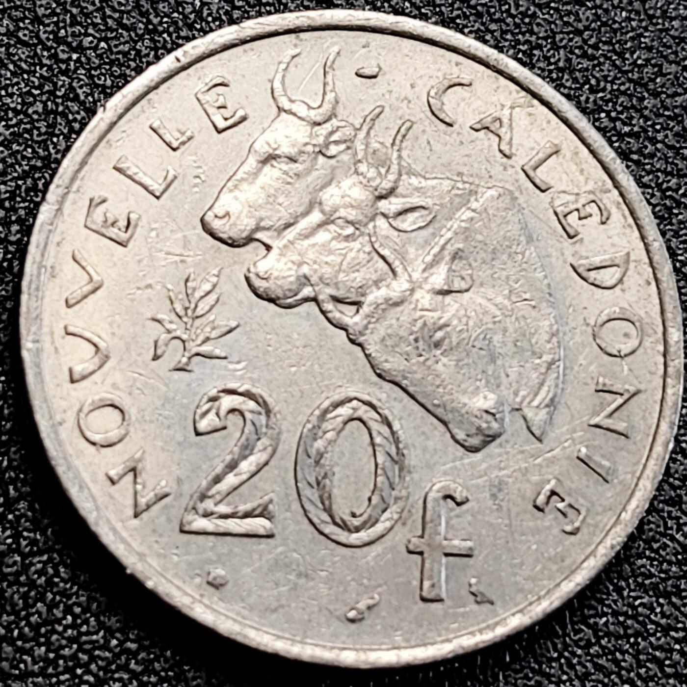 泉币菌-第163场-新年第六场 精品福利场 牛 法属 碦里多尼亚20法郎白铜硬币 28.5毫米