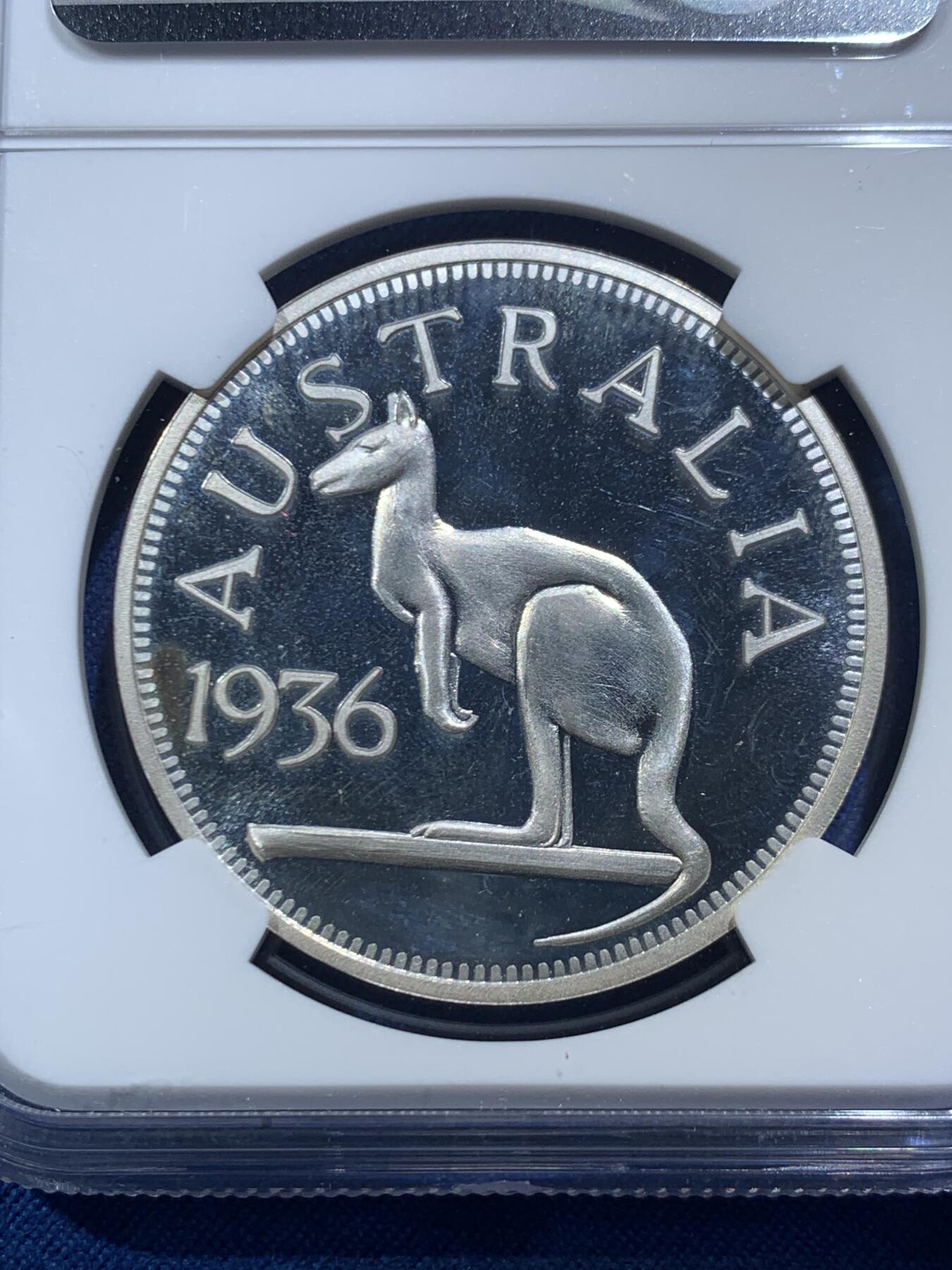 《竞宝斋》第454场 周日，周一 2场连拍 （全场包邮，欢迎送拍） NGC PF68UC 澳大利亚1936年爱德华八世克朗型臆造币，后期铸造，镀银，高分品相